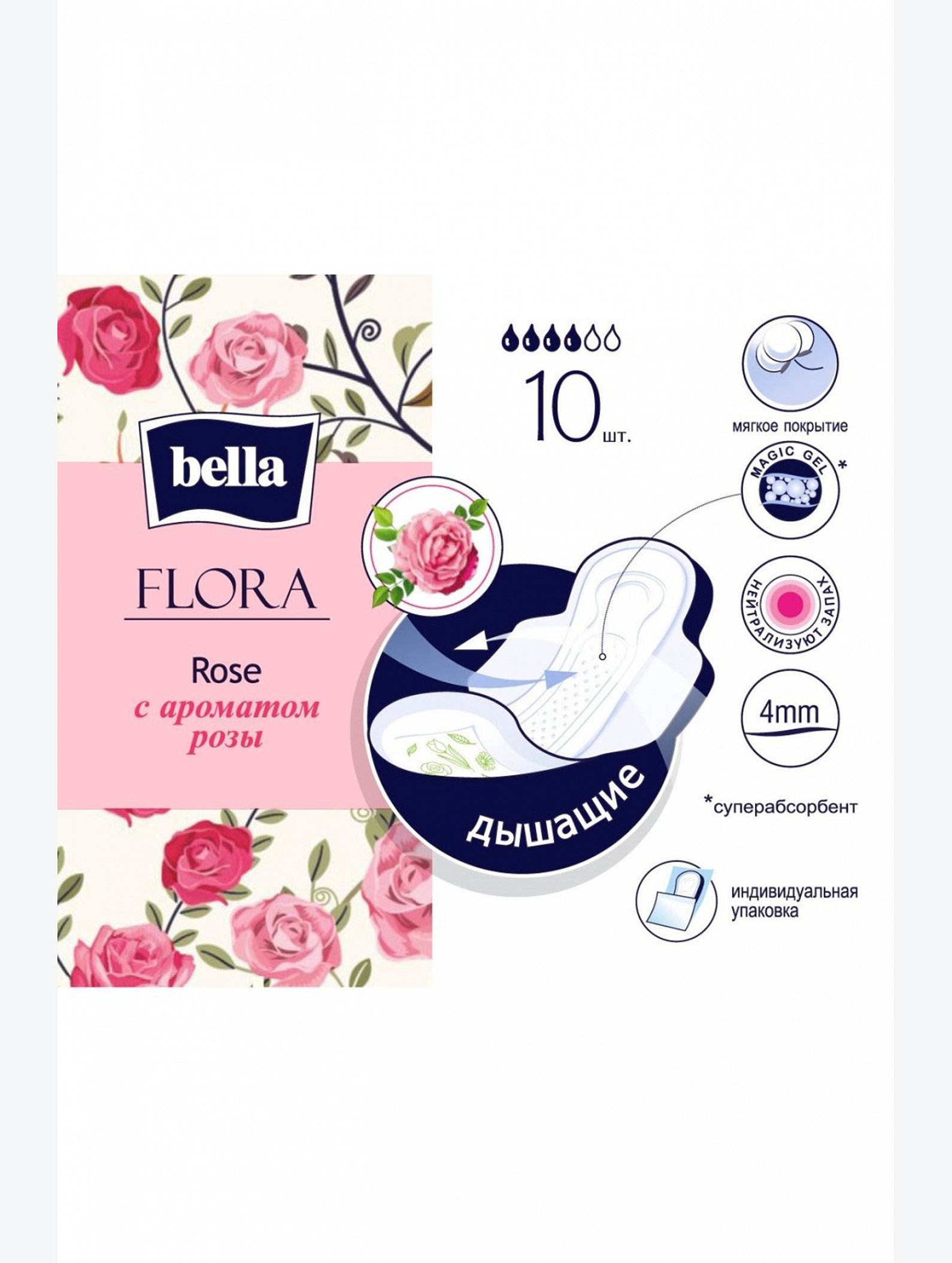 Женские ароматизированные гигиенические прокладки bella FLORA Rose 10 шт. Bella