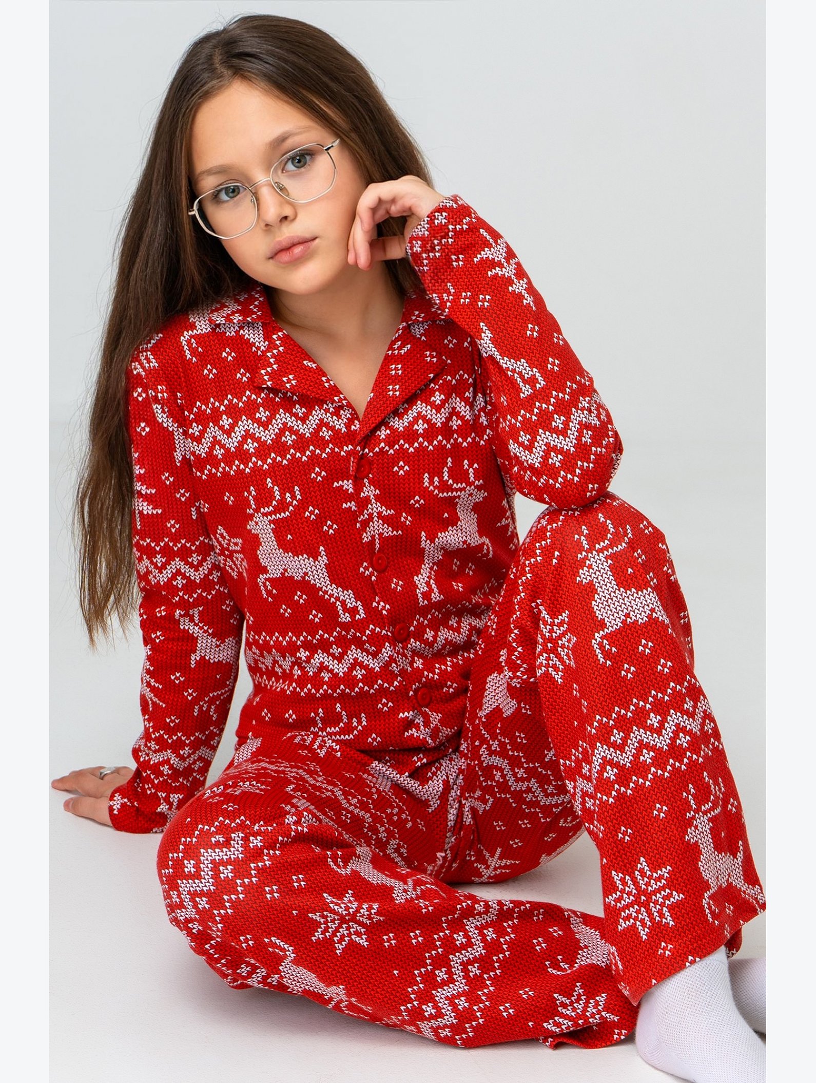 Новогодняя пижама для девочки с брюками и рубашкой Happyfox