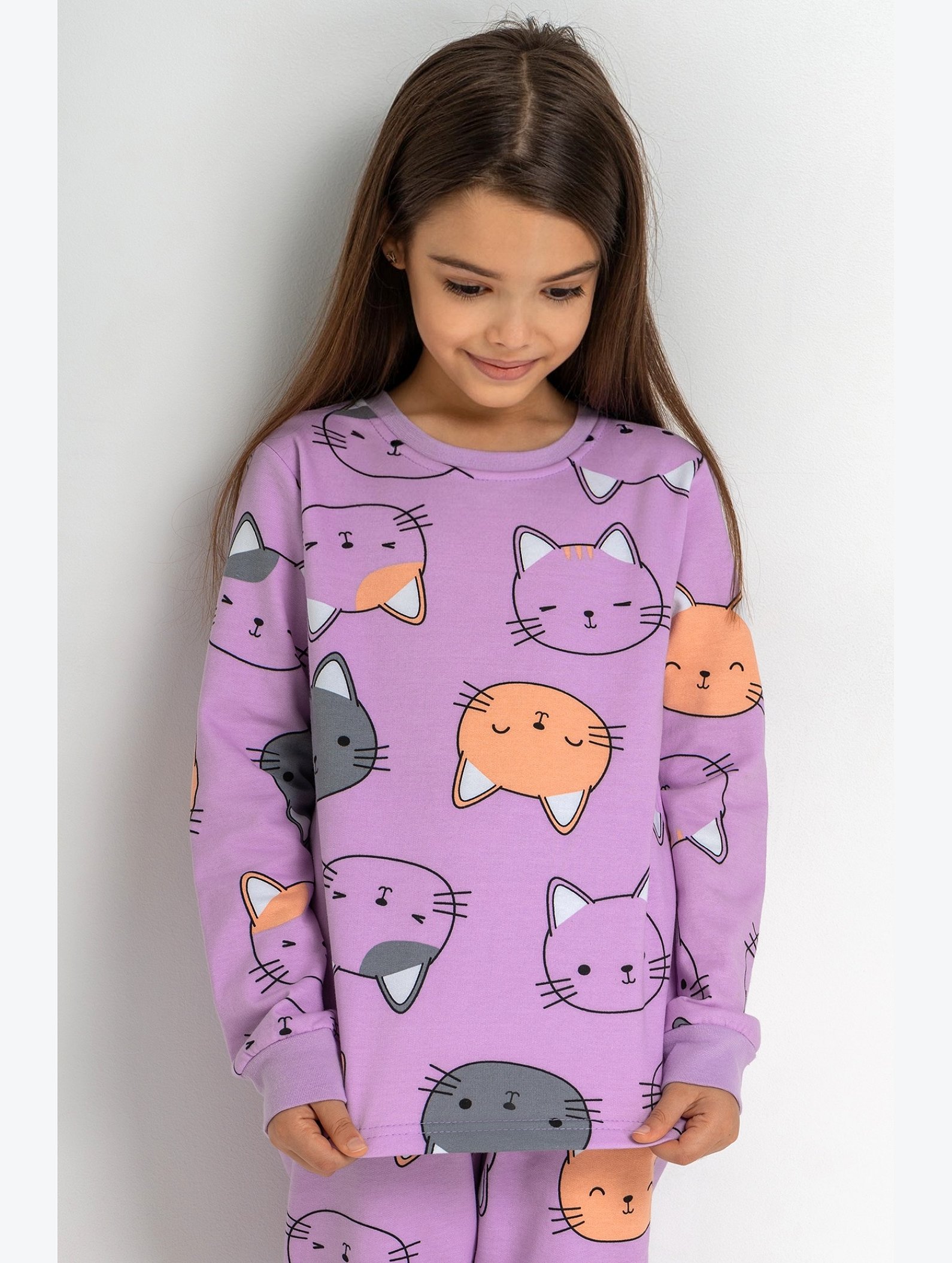Хлопковая пижама для девочки из футера с начесом Happyfox