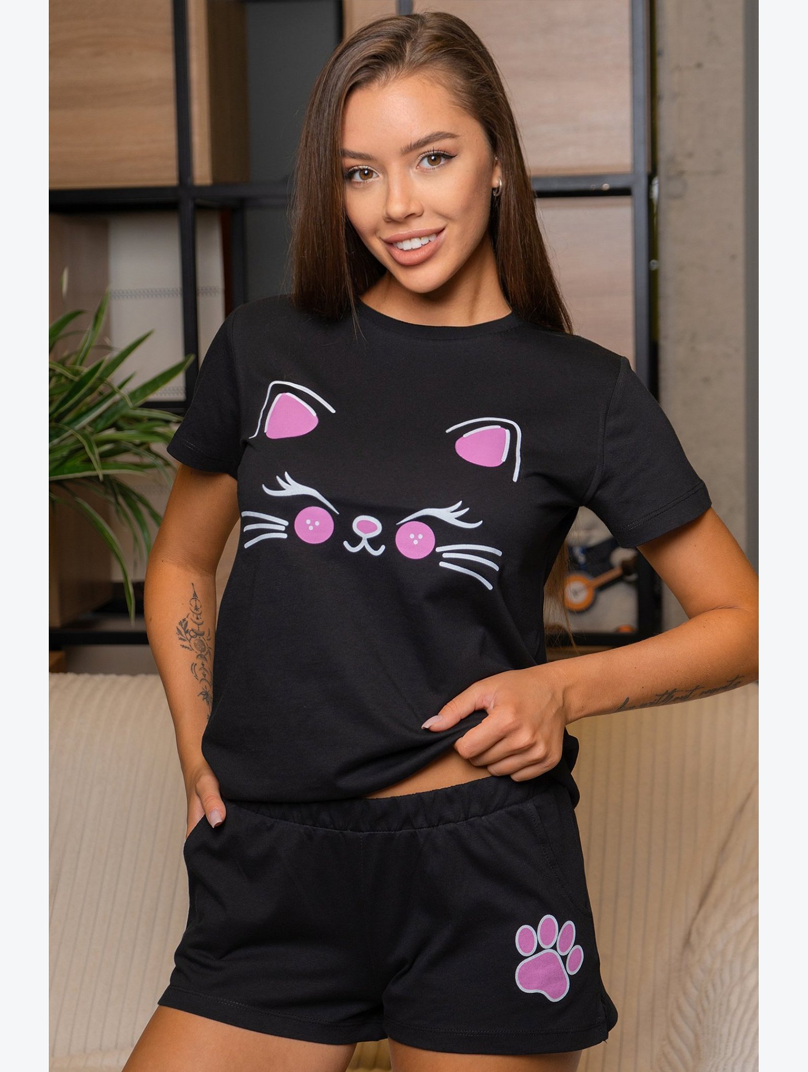 Женская хлопковая пижама с шортами Happyfox