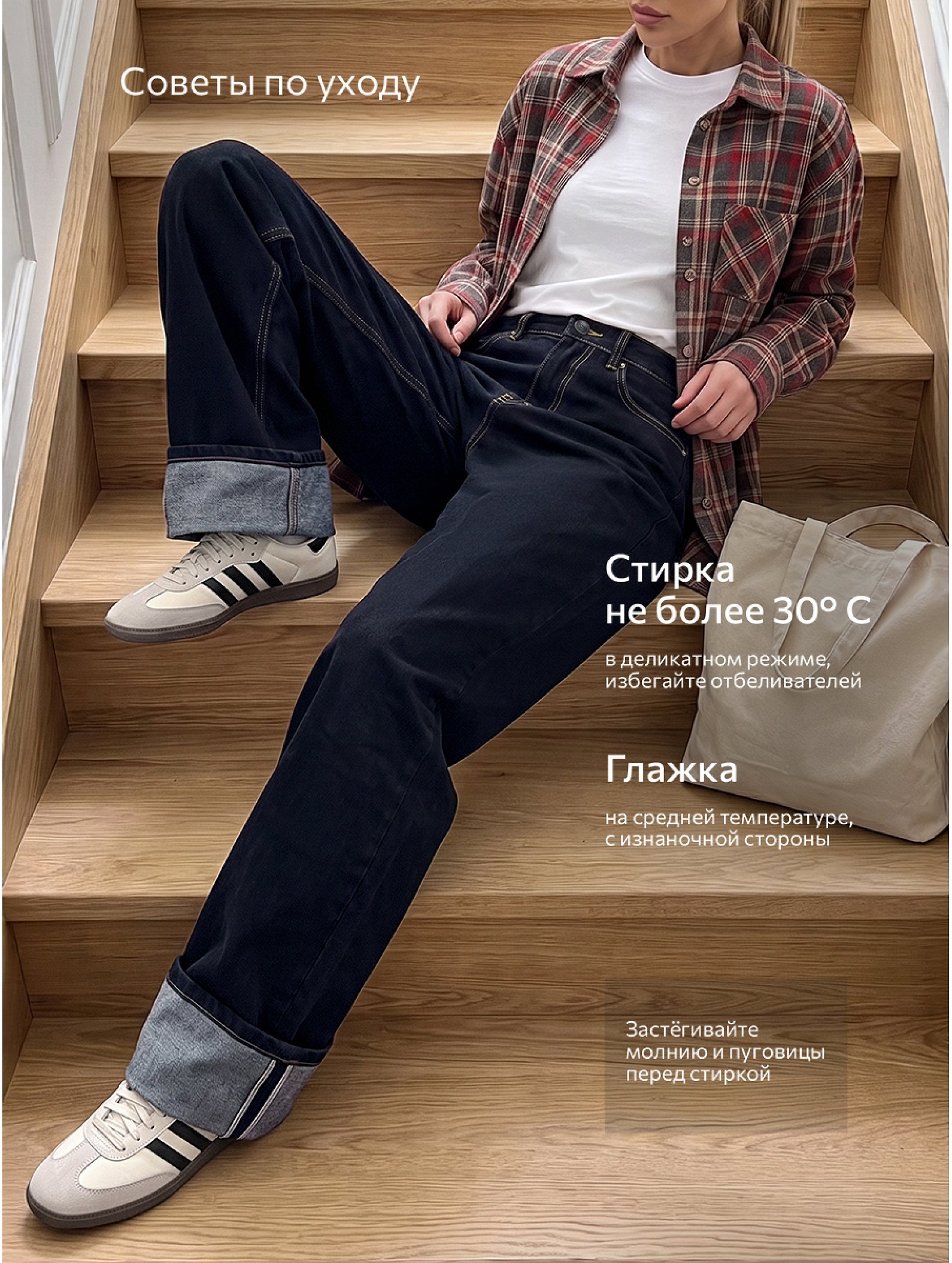 Женские широкие джинсы с подворотами Happyfox