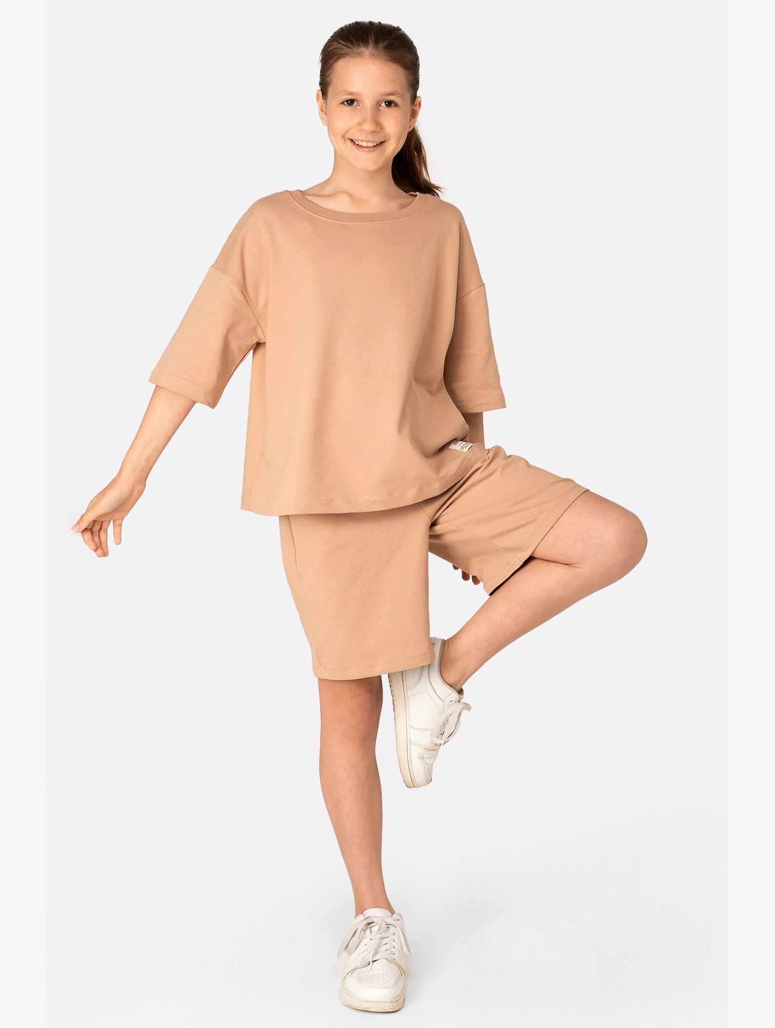 Костюм оверсайз из футера двухнитки для девочки Bonito