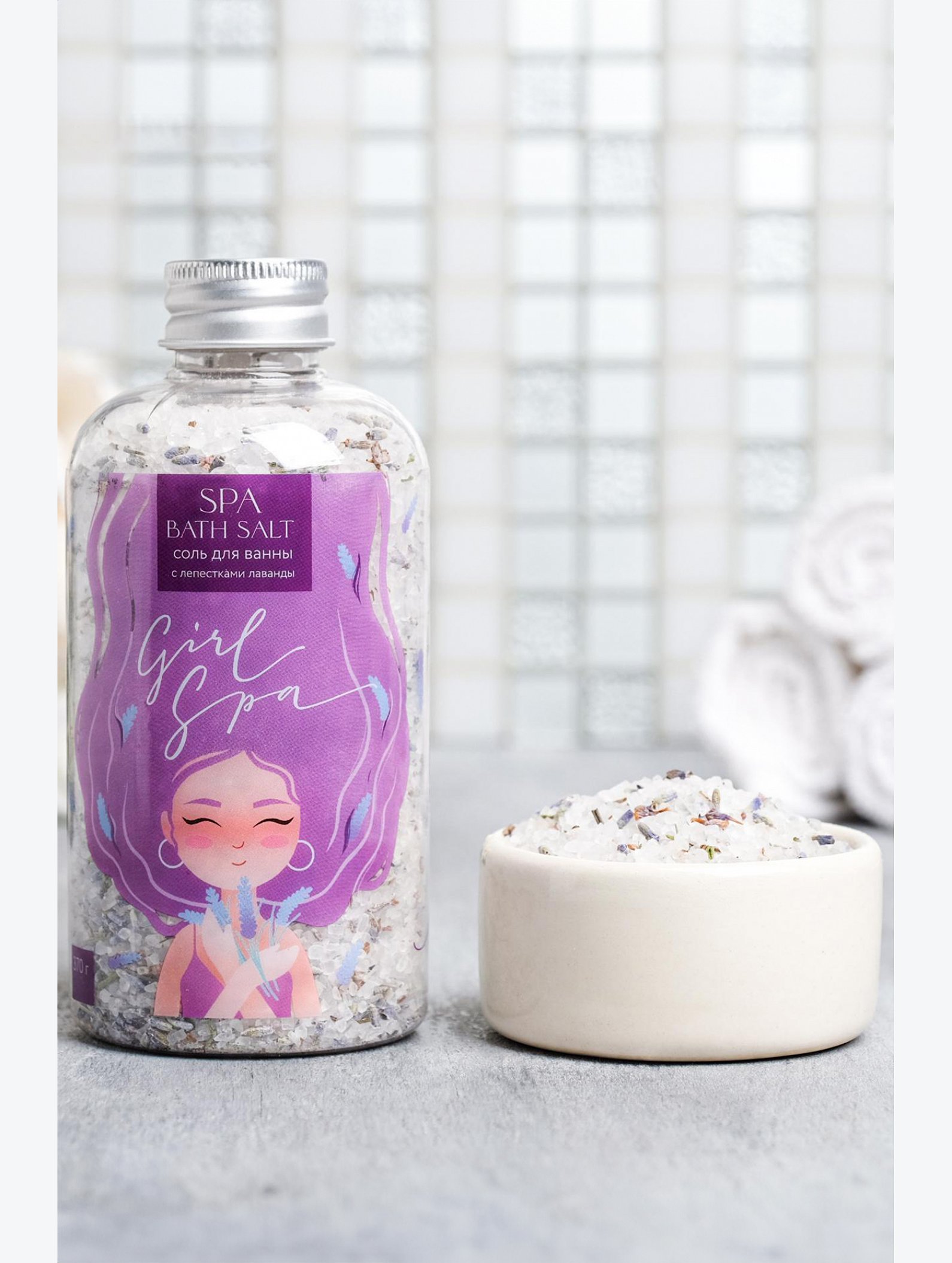 Расслабляющая соль для ванны с лепестками лаванды 370 гр Beauty Fox