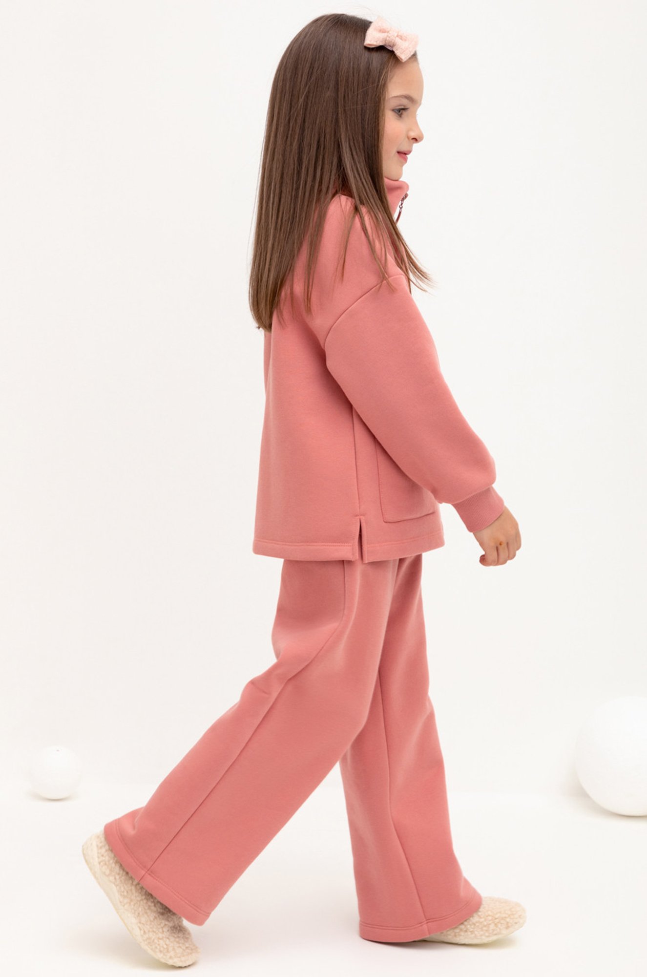 Теплые брюки для девочки из футера с начесом Crockid