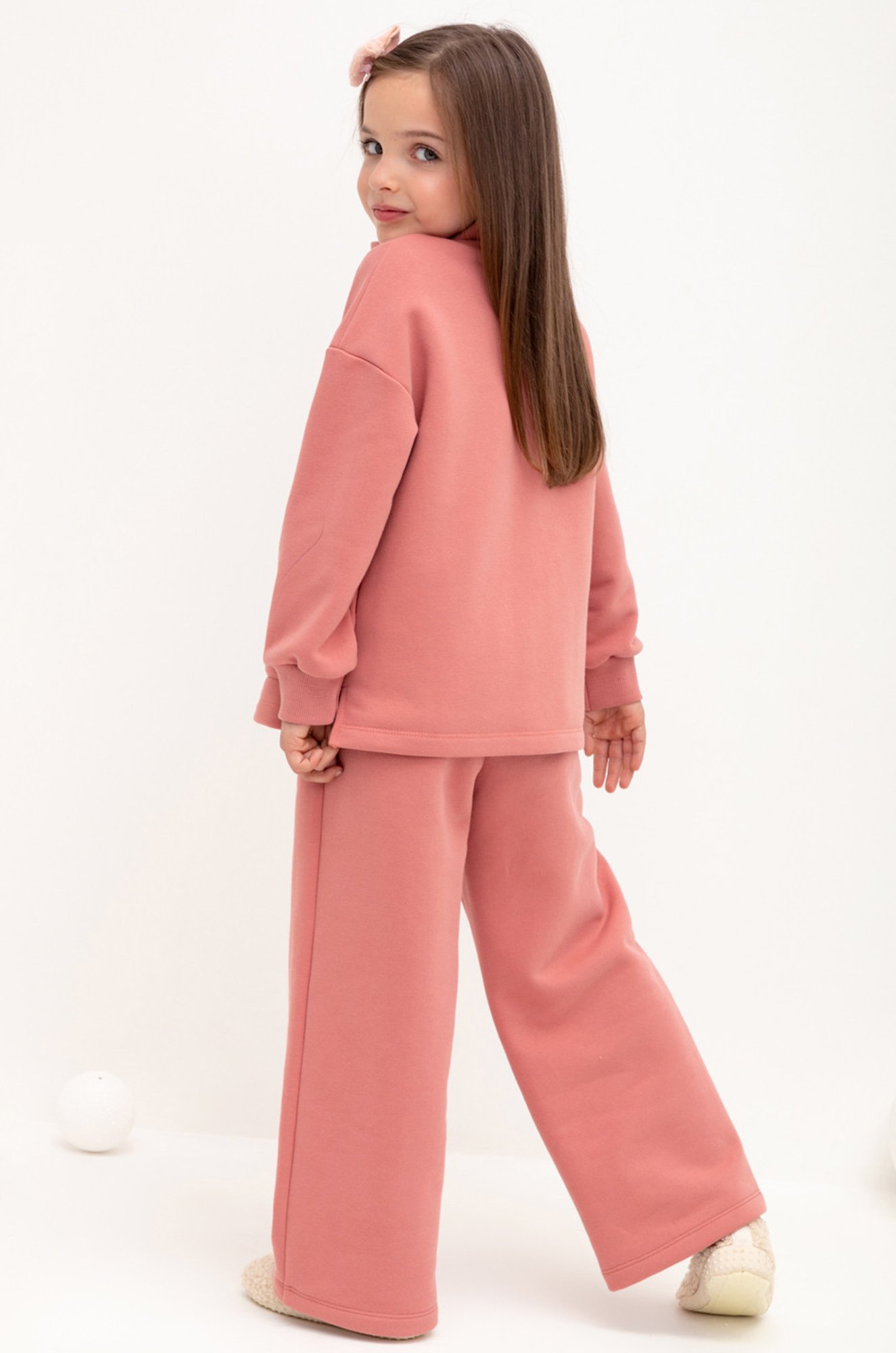 Теплые брюки для девочки из футера с начесом Crockid
