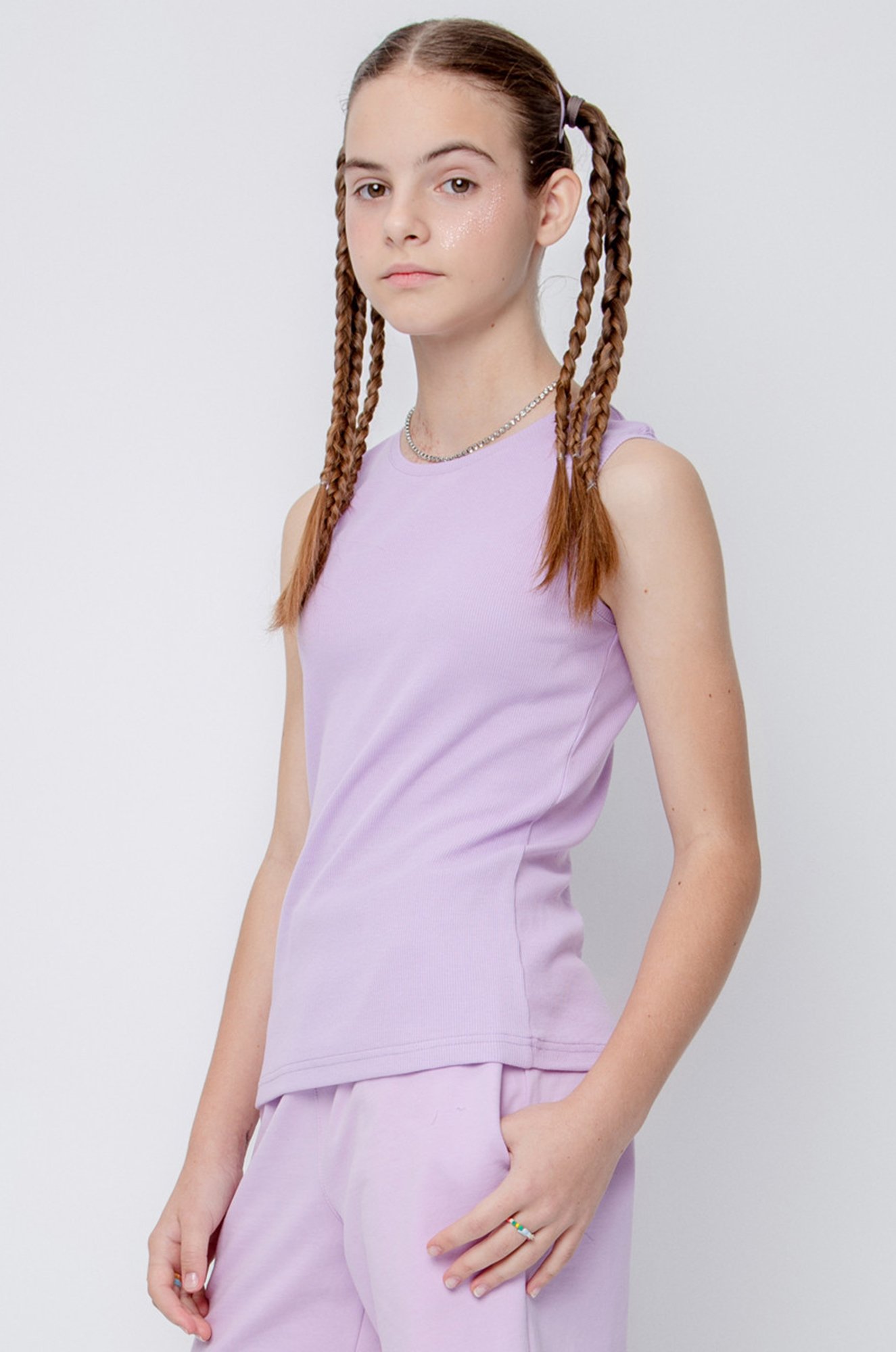 Майка-безрукавка в рубчик из кашкорсе для девочки Cubby