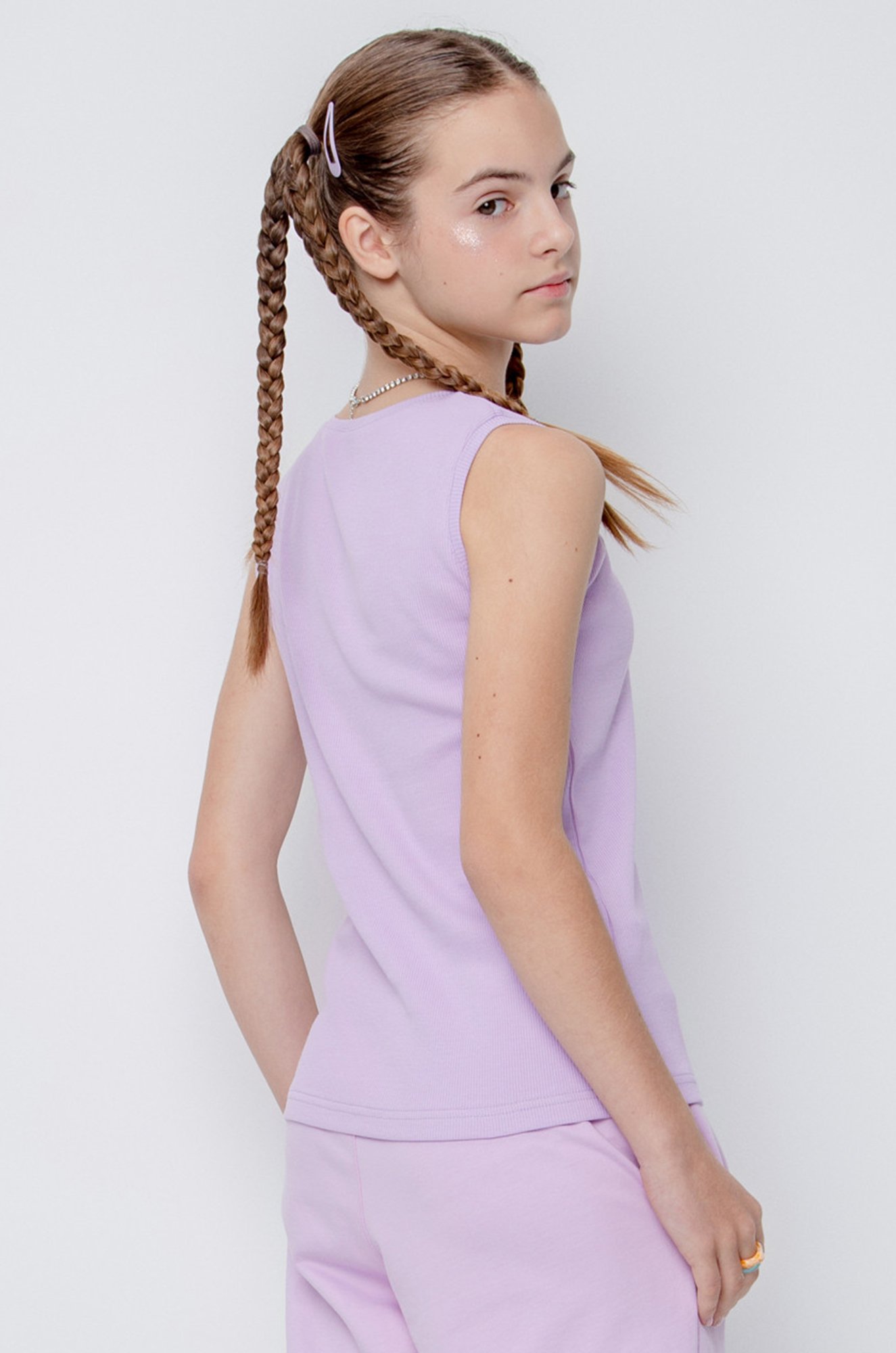 Майка-безрукавка в рубчик из кашкорсе для девочки Cubby