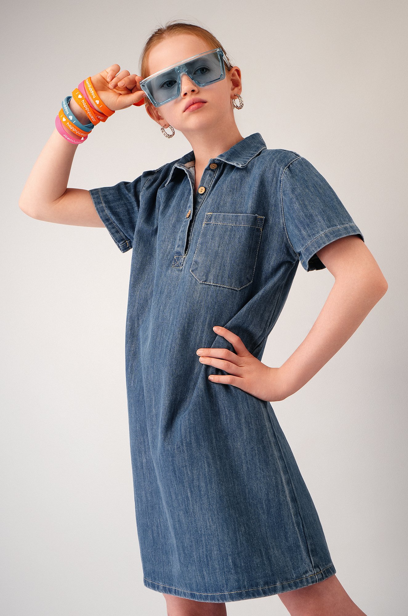 Джинсовое платье с коротким рукавом для девочки Happyfox