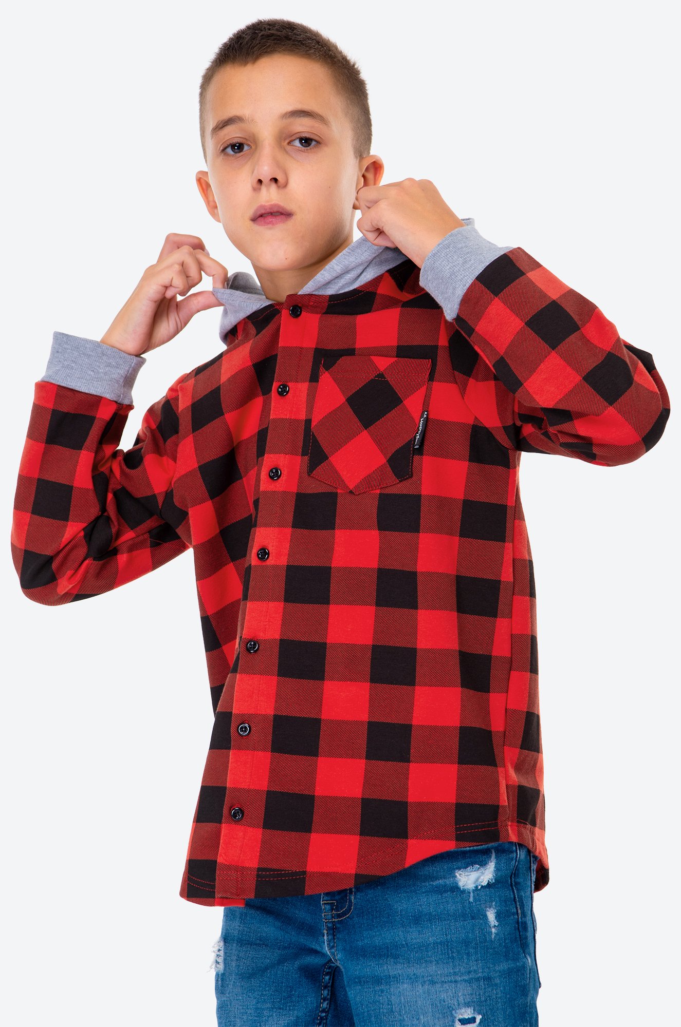 Рубашка с капюшоном для мальчика из футера двухнитки Happy Fox