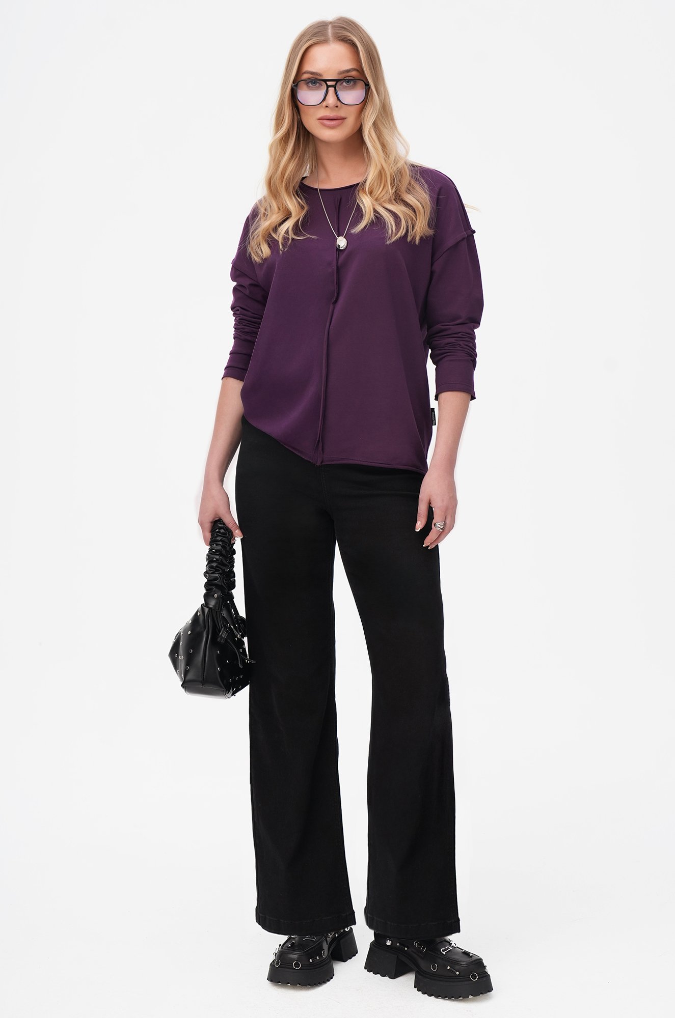 Женский лонгслив оверсайз из футера двухнитки Happyfox