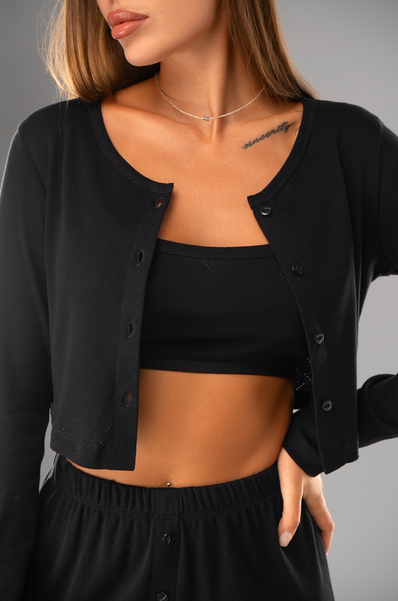 Женская пижама - тройка из ажурного хлопка Happyfox