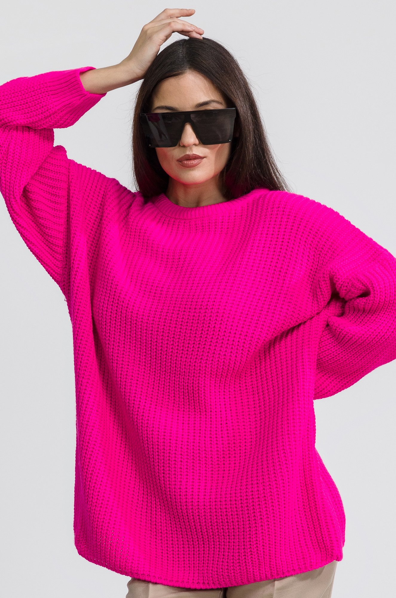 Женский удлиненный вязаный свитер оверсайз Happy Fox