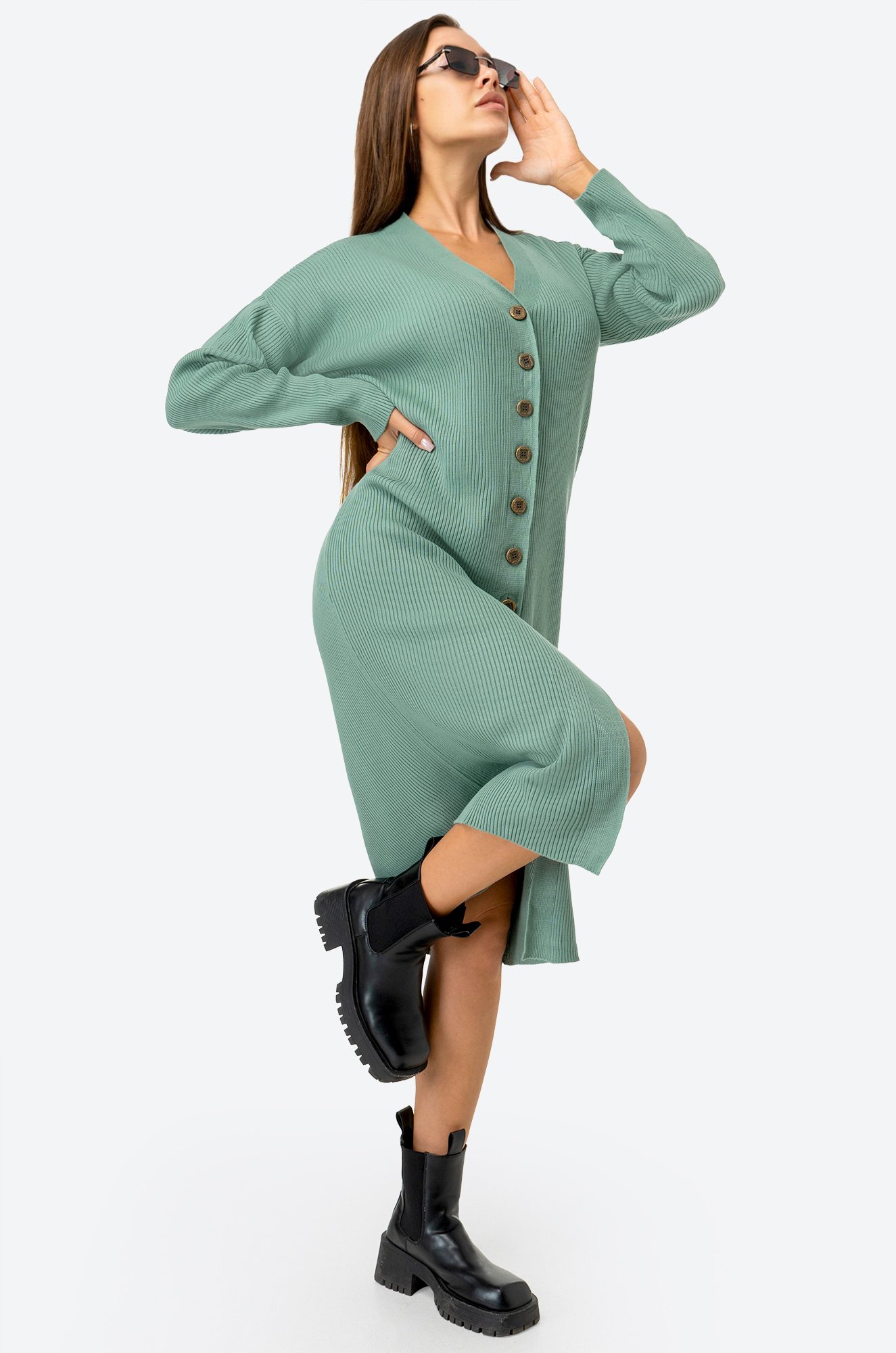 Женское вязаное платье в рубчик оверсайз Happyfox