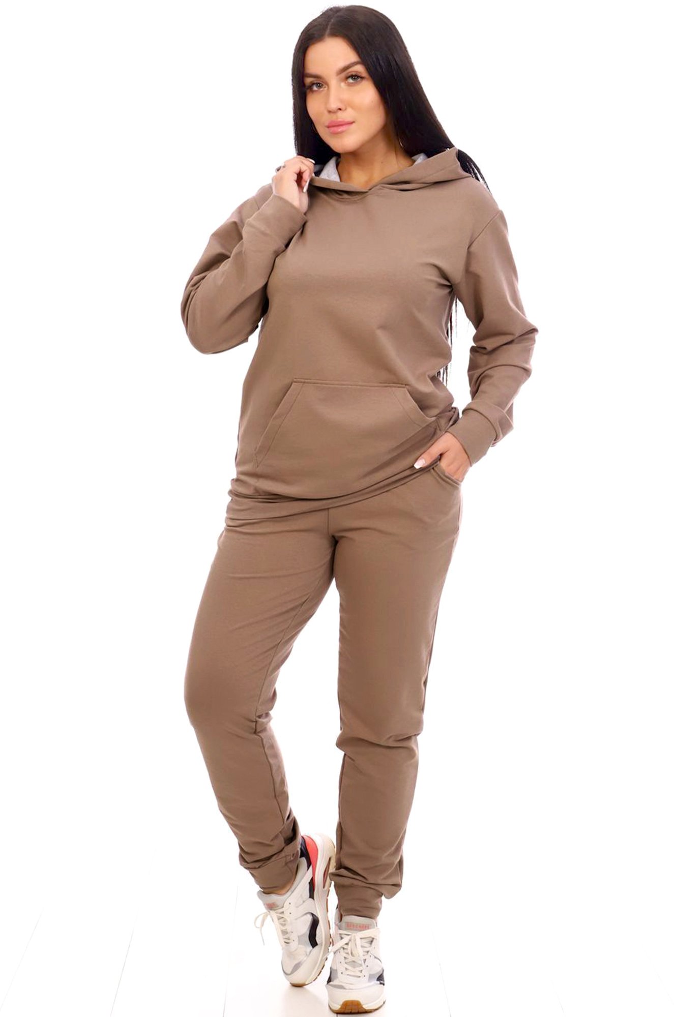 Женский спортивный костюм из футера двухнитки с удлиненным худи Happy Fox