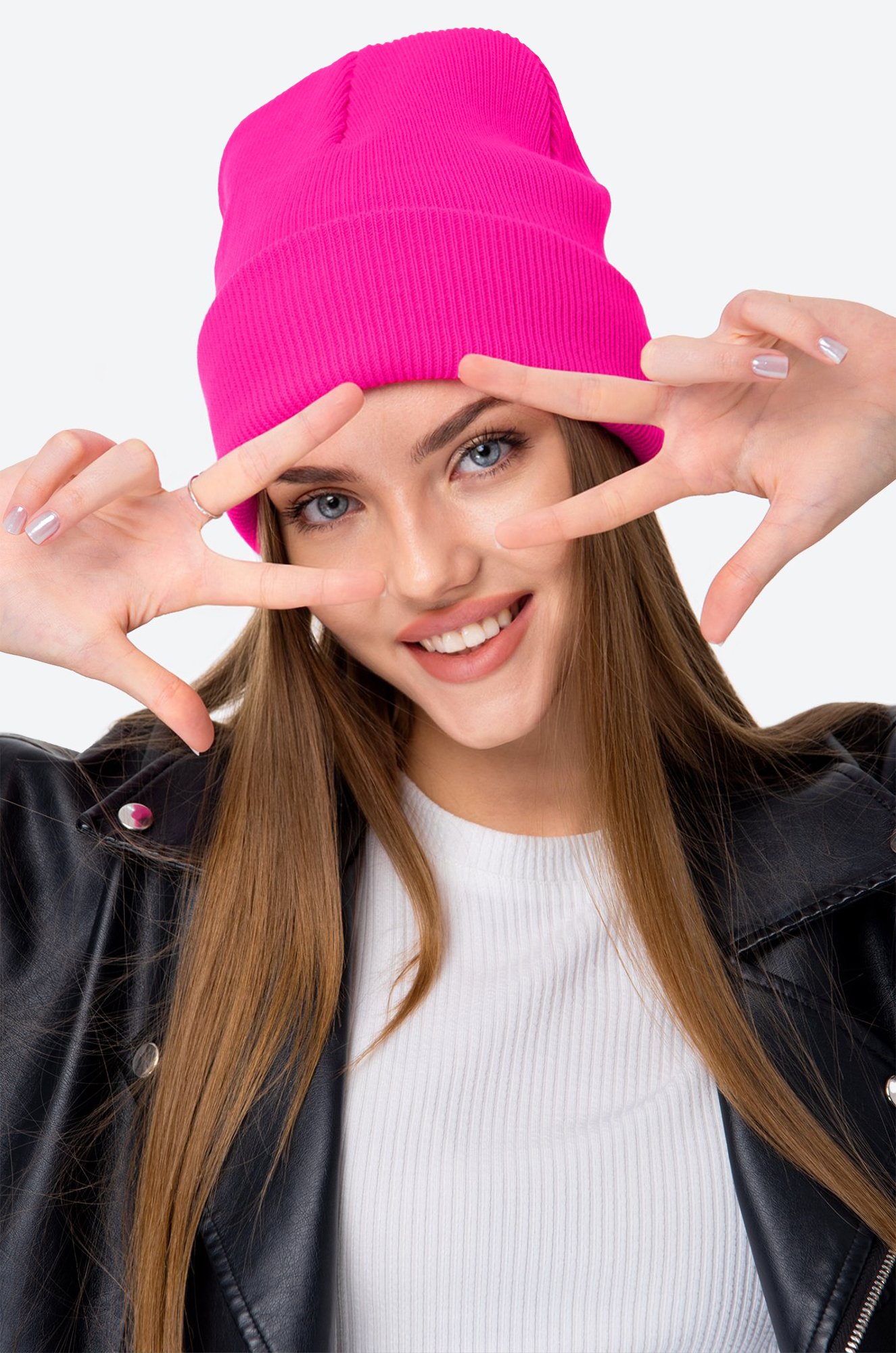 Женская вязаная шапка в рубчик с отворотом Happyfox