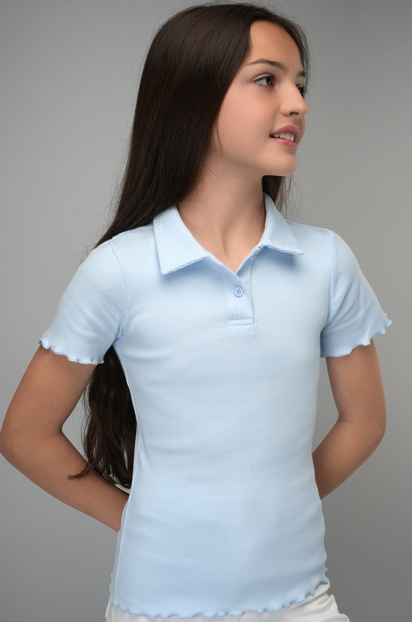 Блузка-поло в рубчик для девочки Happyfox