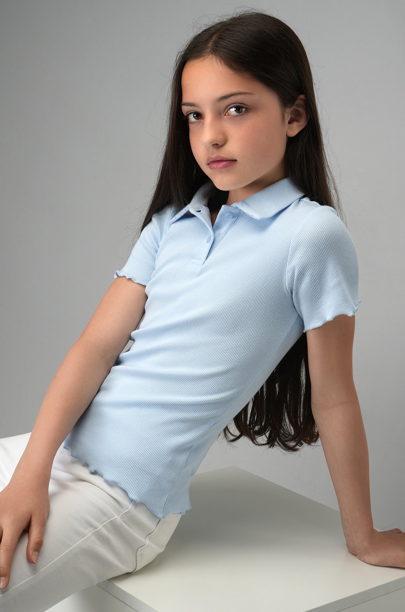 Блузка-поло в рубчик для девочки Happyfox