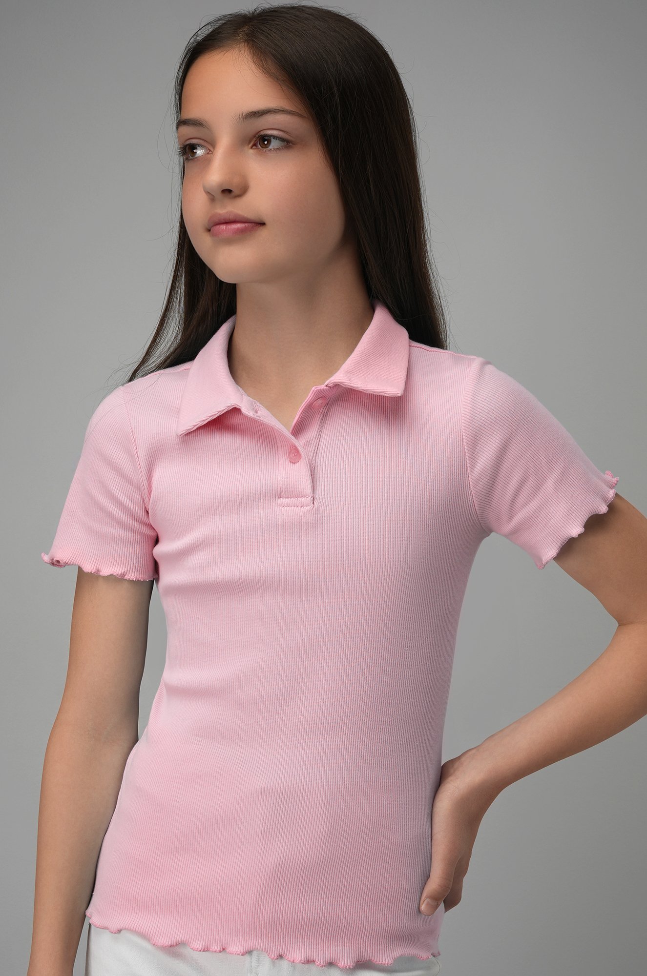 Блузка-поло в рубчик для девочки Happyfox
