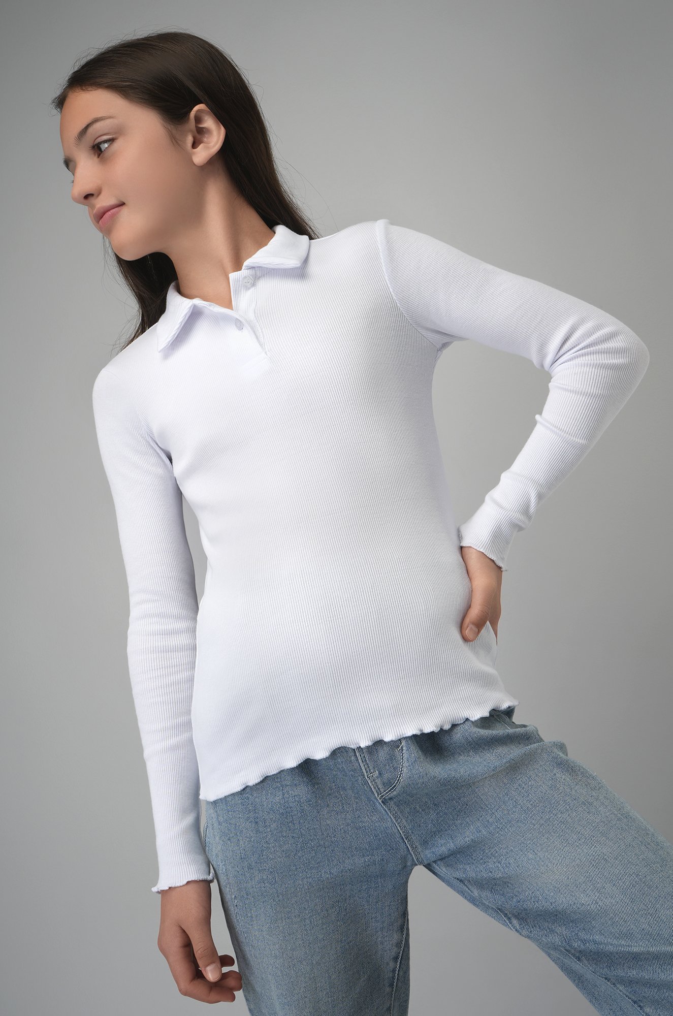 Блузка-поло в рубчик для девочки Happyfox