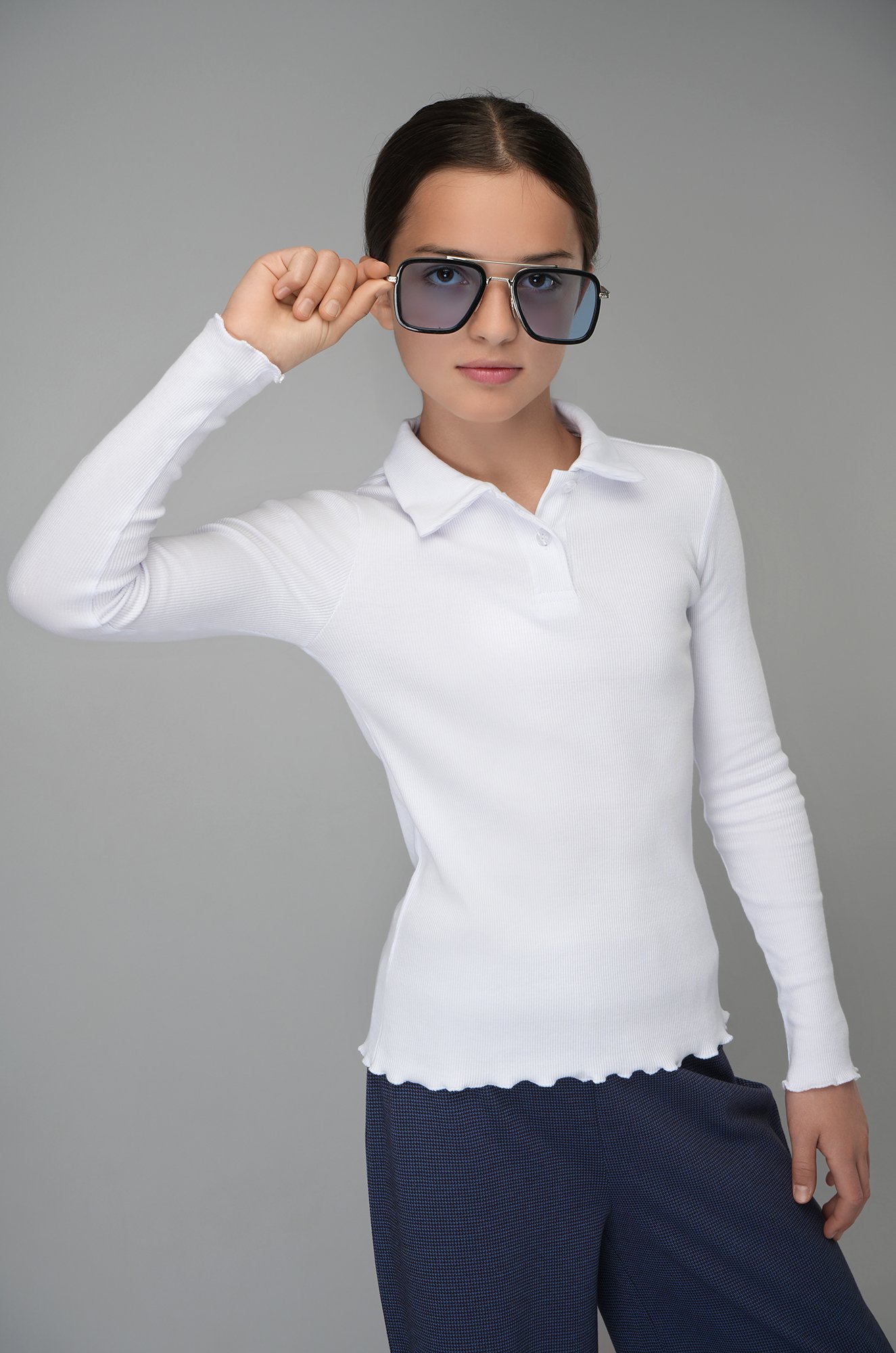 Блузка-поло в рубчик для девочки Happyfox