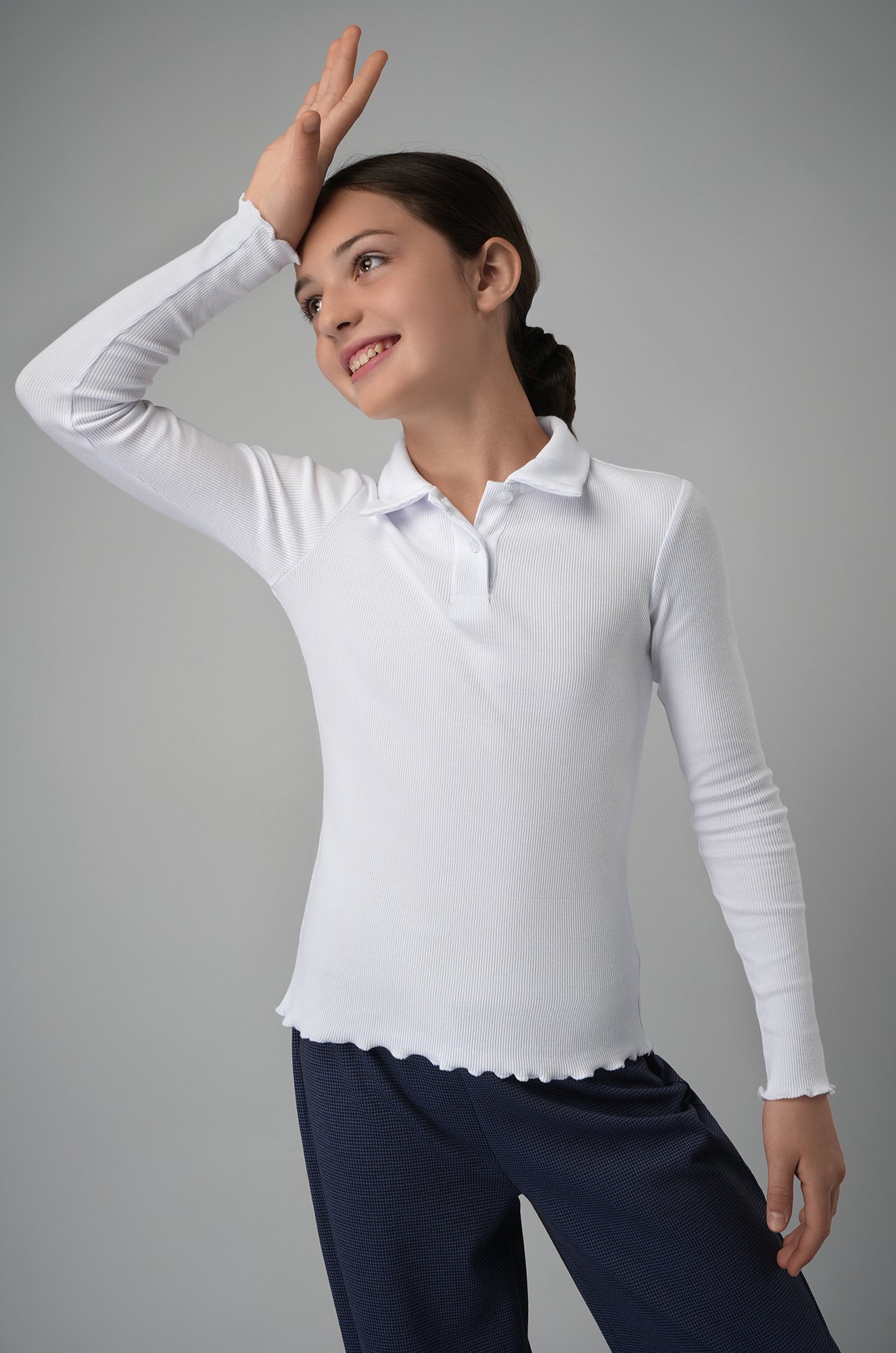 Блузка-поло в рубчик для девочки Happyfox