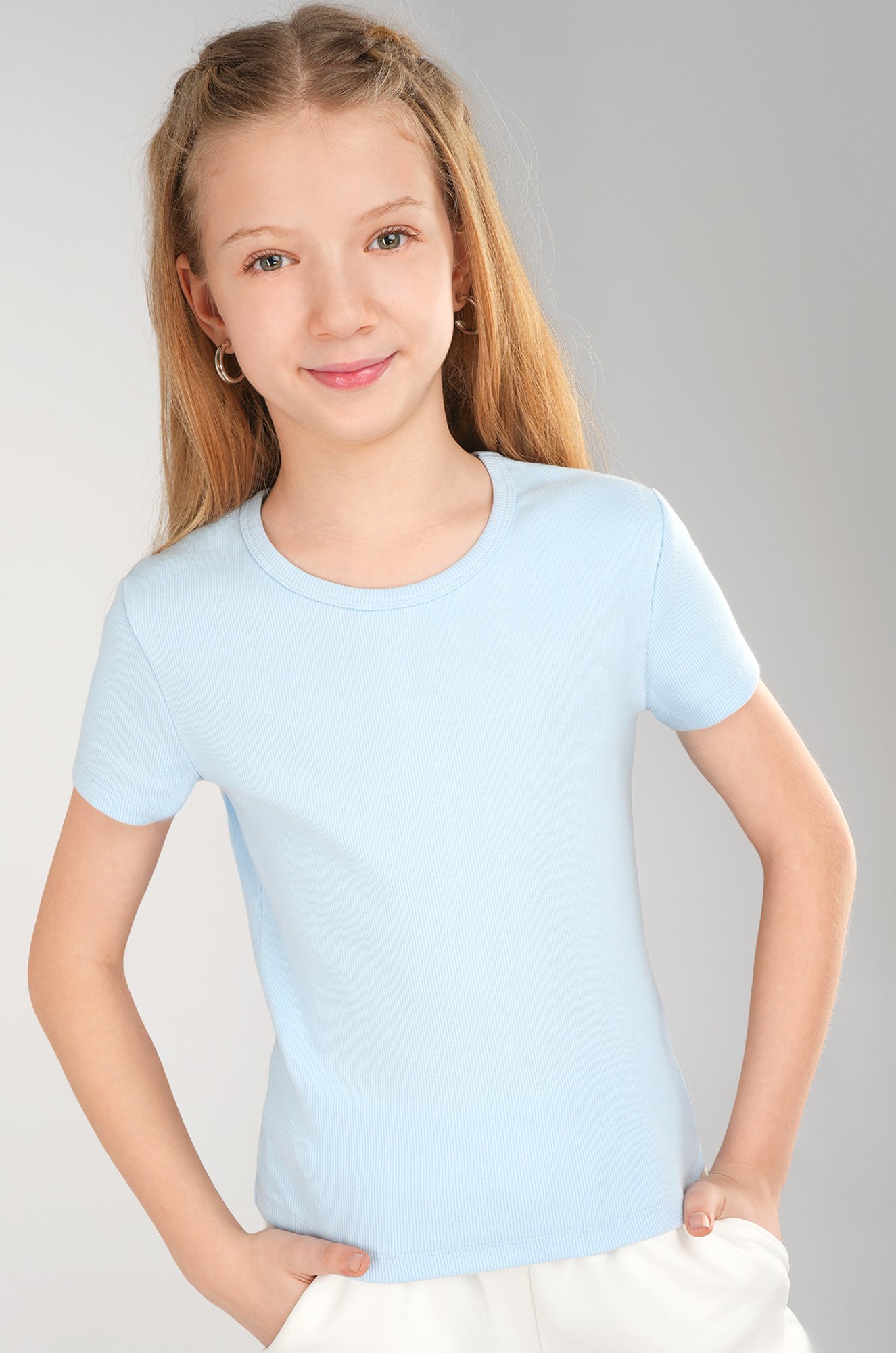 Футболка для девочки в рубчик из рибаны Happyfox