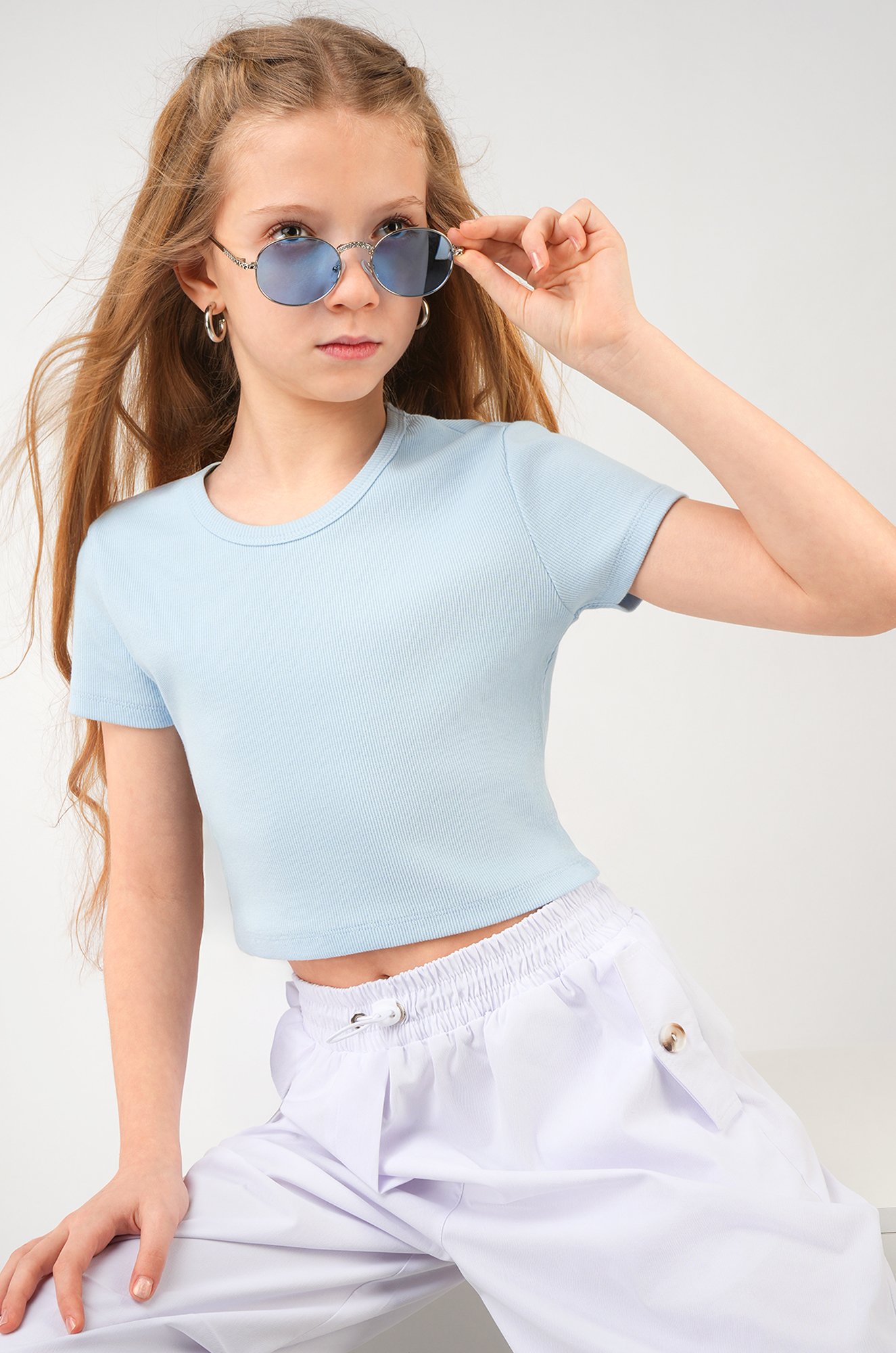 Укороченная футболка в рубчик для девочки Happyfox