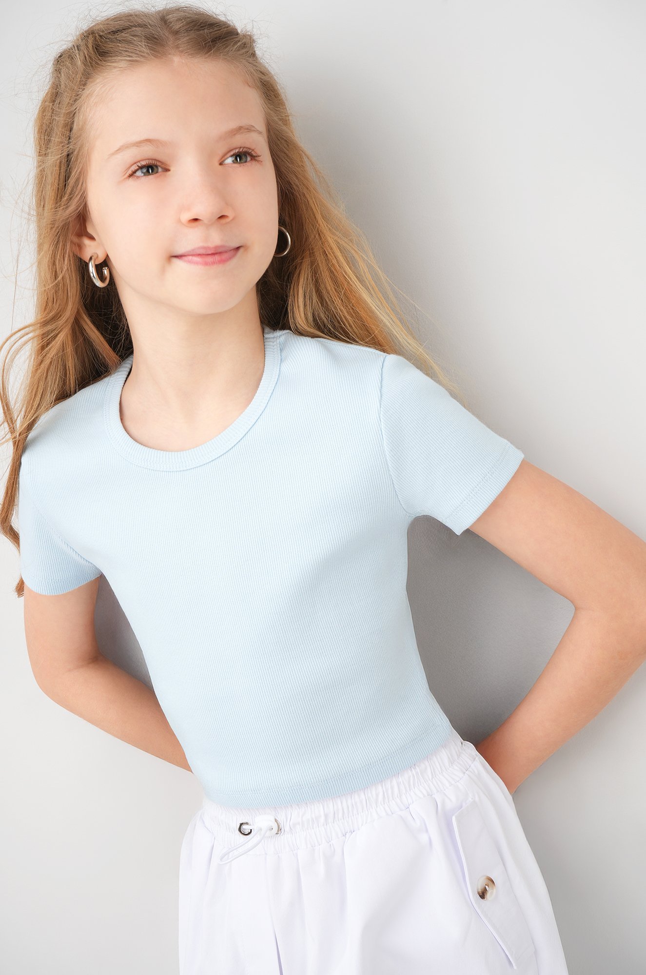 Укороченная футболка в рубчик для девочки Happyfox