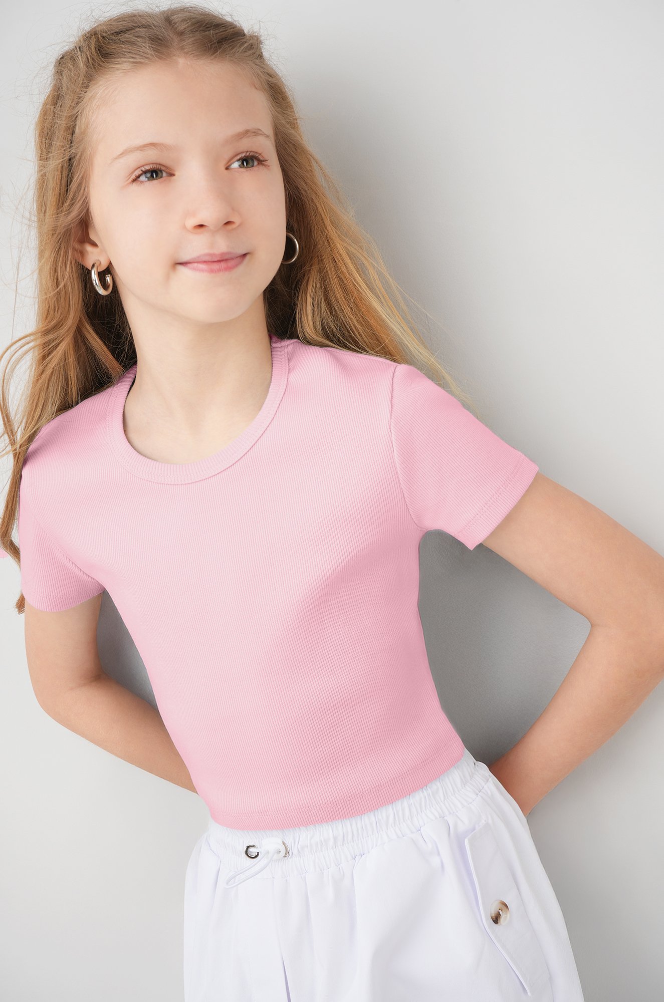 Укороченная футболка в рубчик для девочки Happyfox