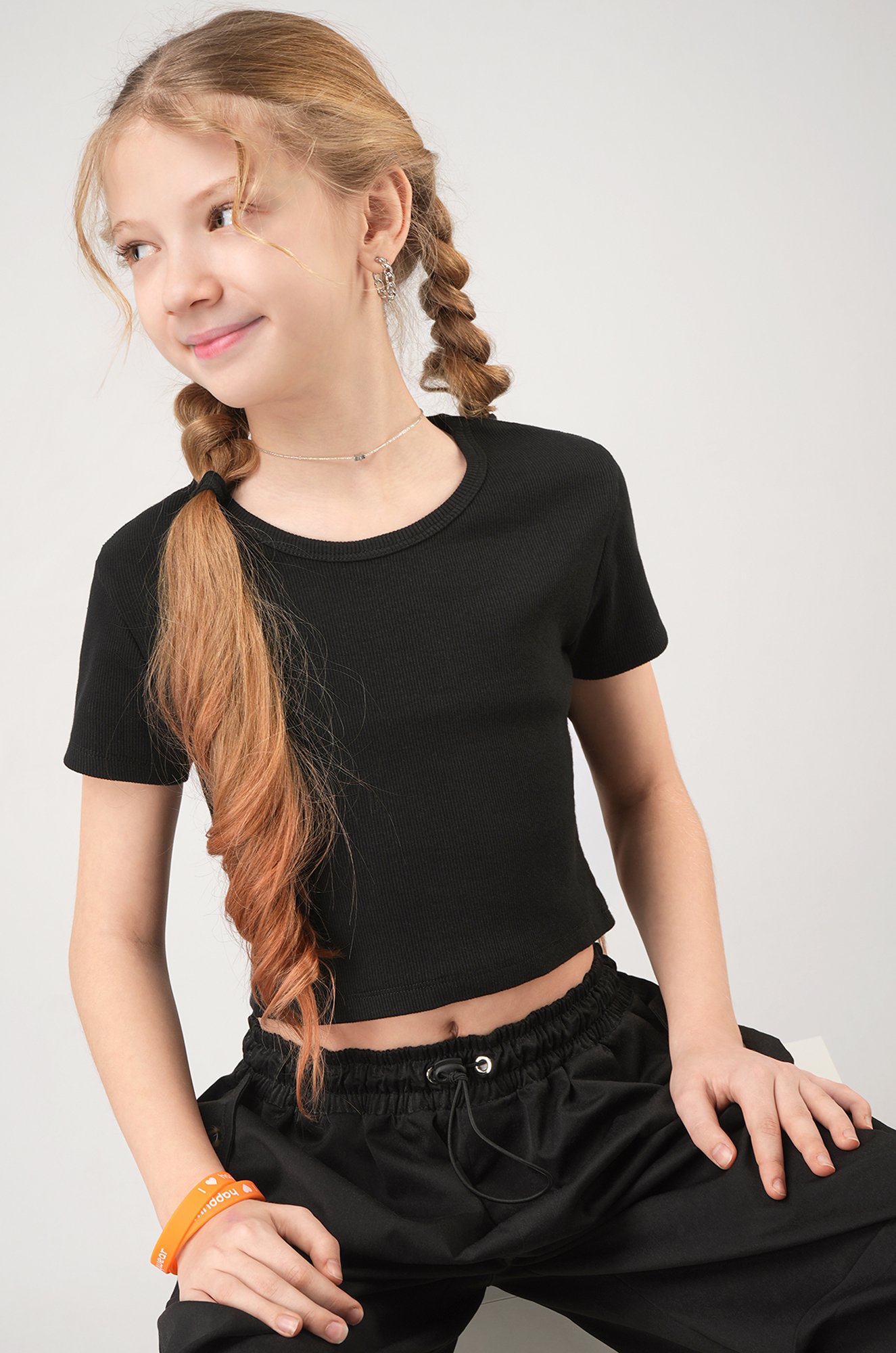 Укороченная футболка в рубчик для девочки Happyfox