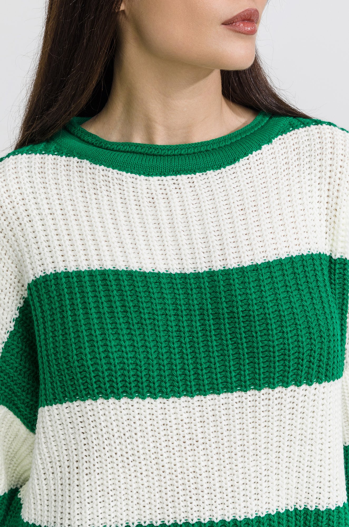 Женский удлиненный вязаный свитер оверсайз в полоску Happyfox