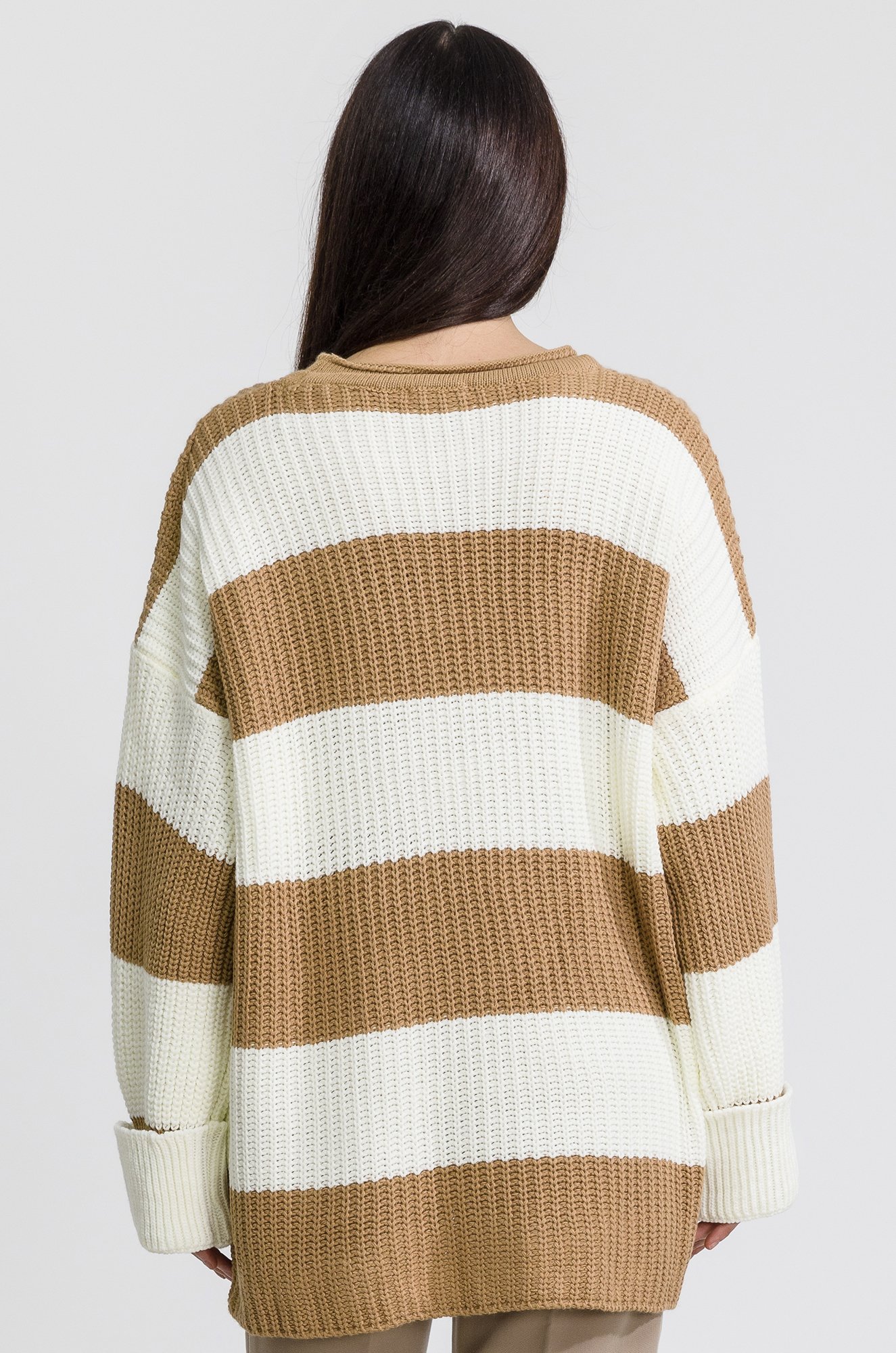 Женский удлиненный вязаный свитер оверсайз в полоску Happyfox