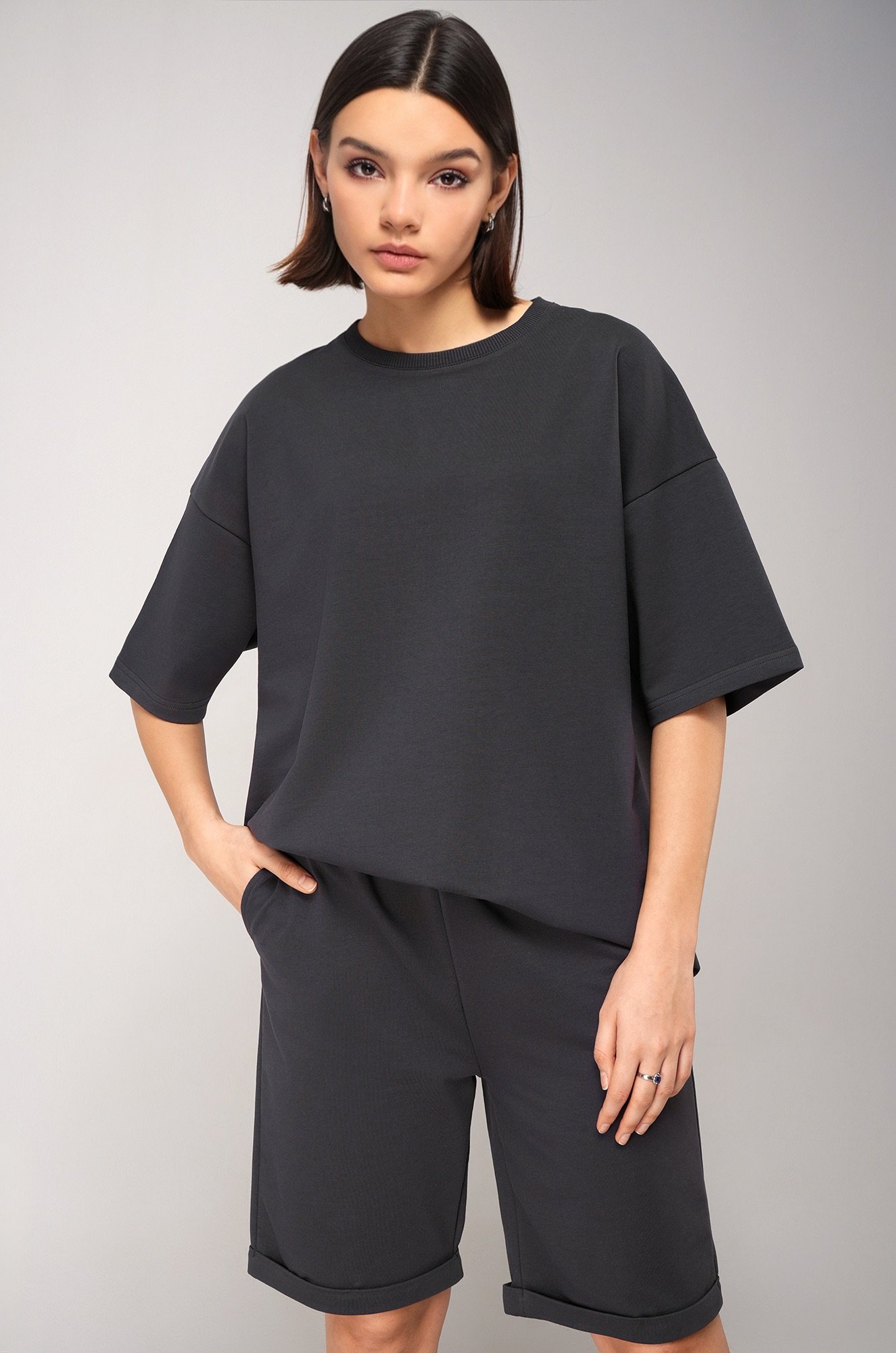 Женский костюм оверсайз из футера двухнитки Happyfox