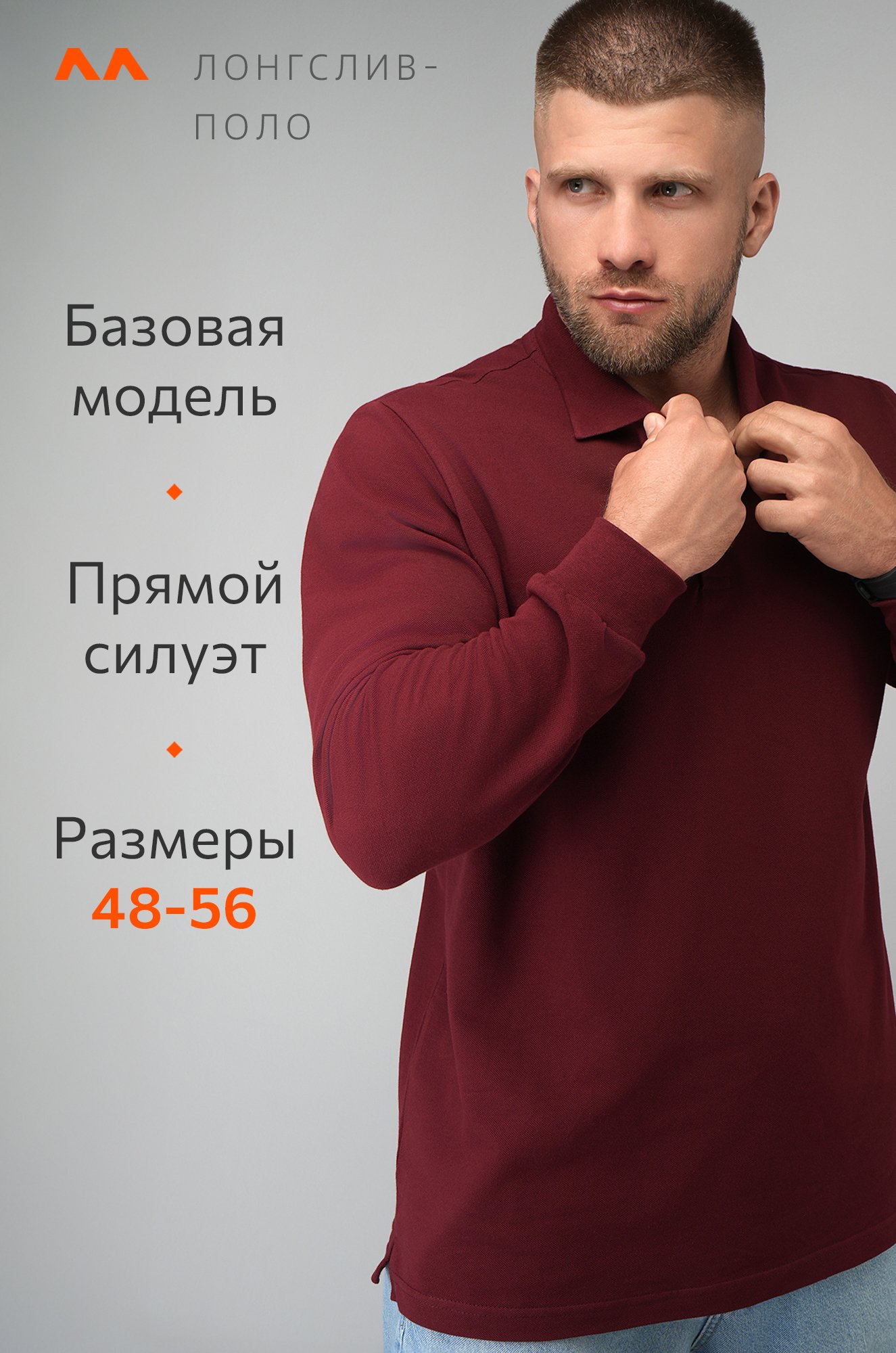 Мужской базовый лонгслив-поло Happyfox