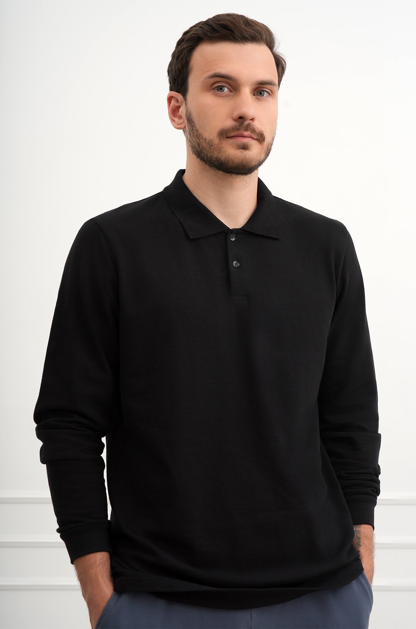 Мужской базовый лонгслив-поло Happyfox