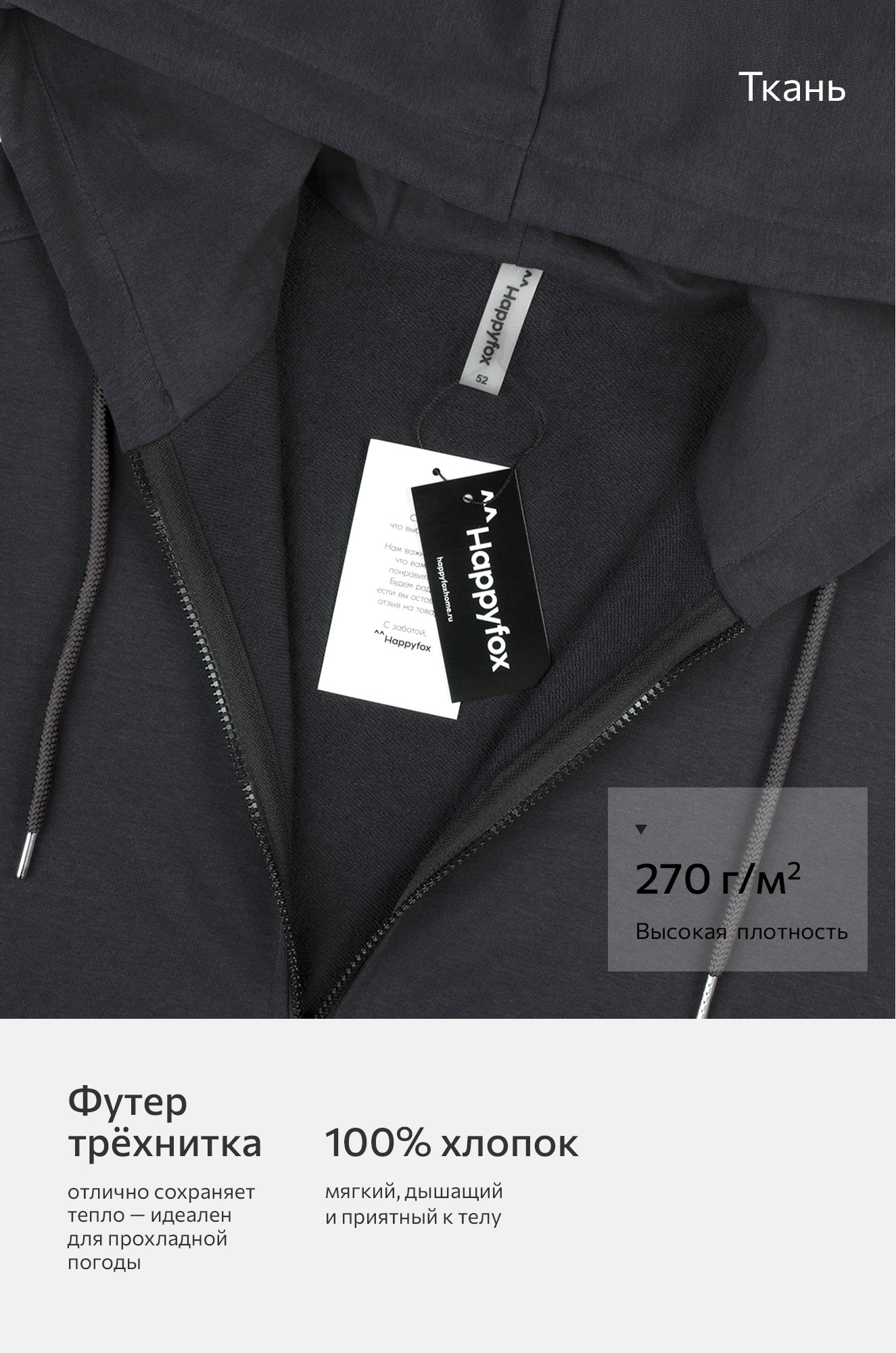 Мужская толстовка на молнии из футера трехнитки Happyfox