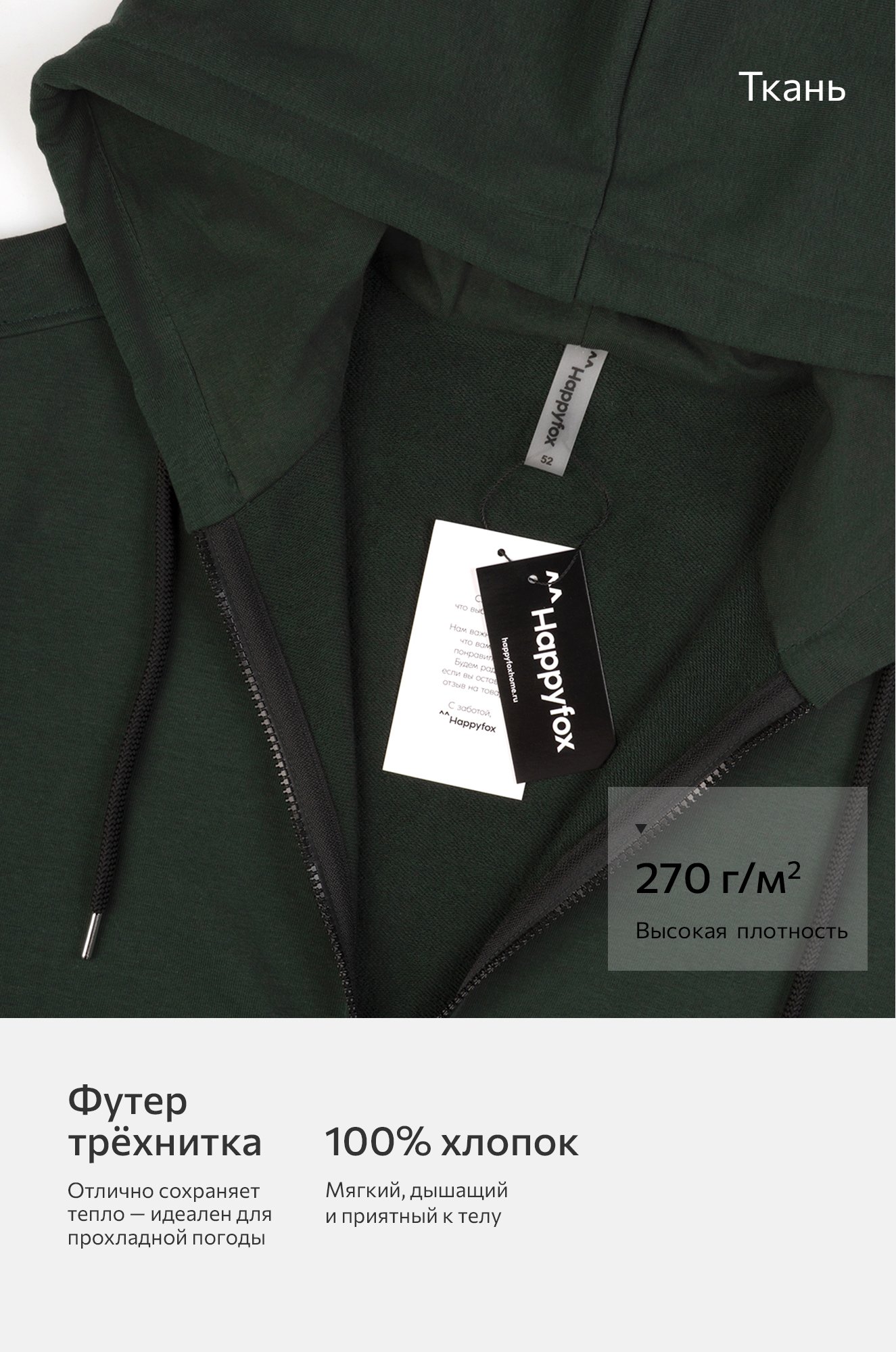 Мужская толстовка на молнии из футера трехнитки Happyfox