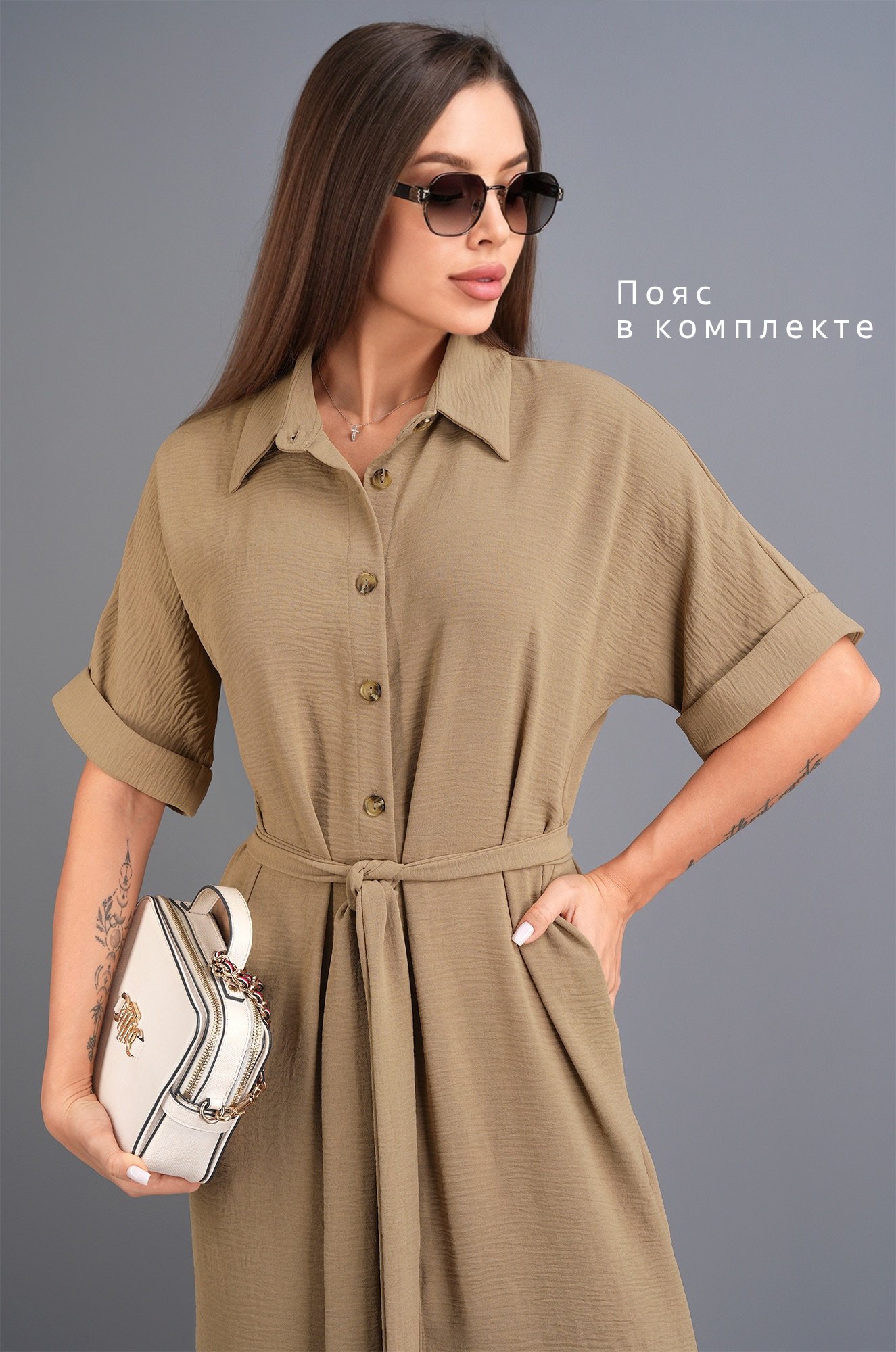 Женское платье-рубашка из ткани-жатка Happyfox