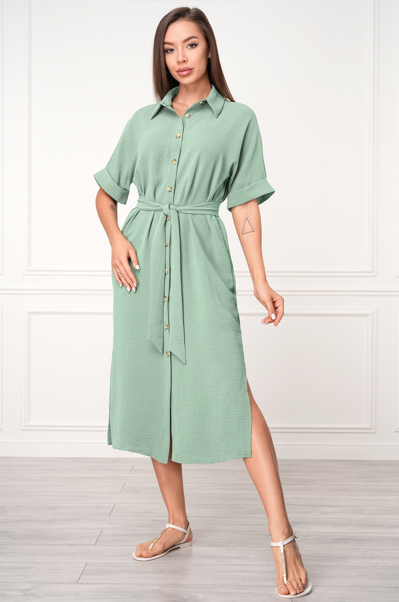 Женское платье-рубашка из ткани-жатка Happyfox