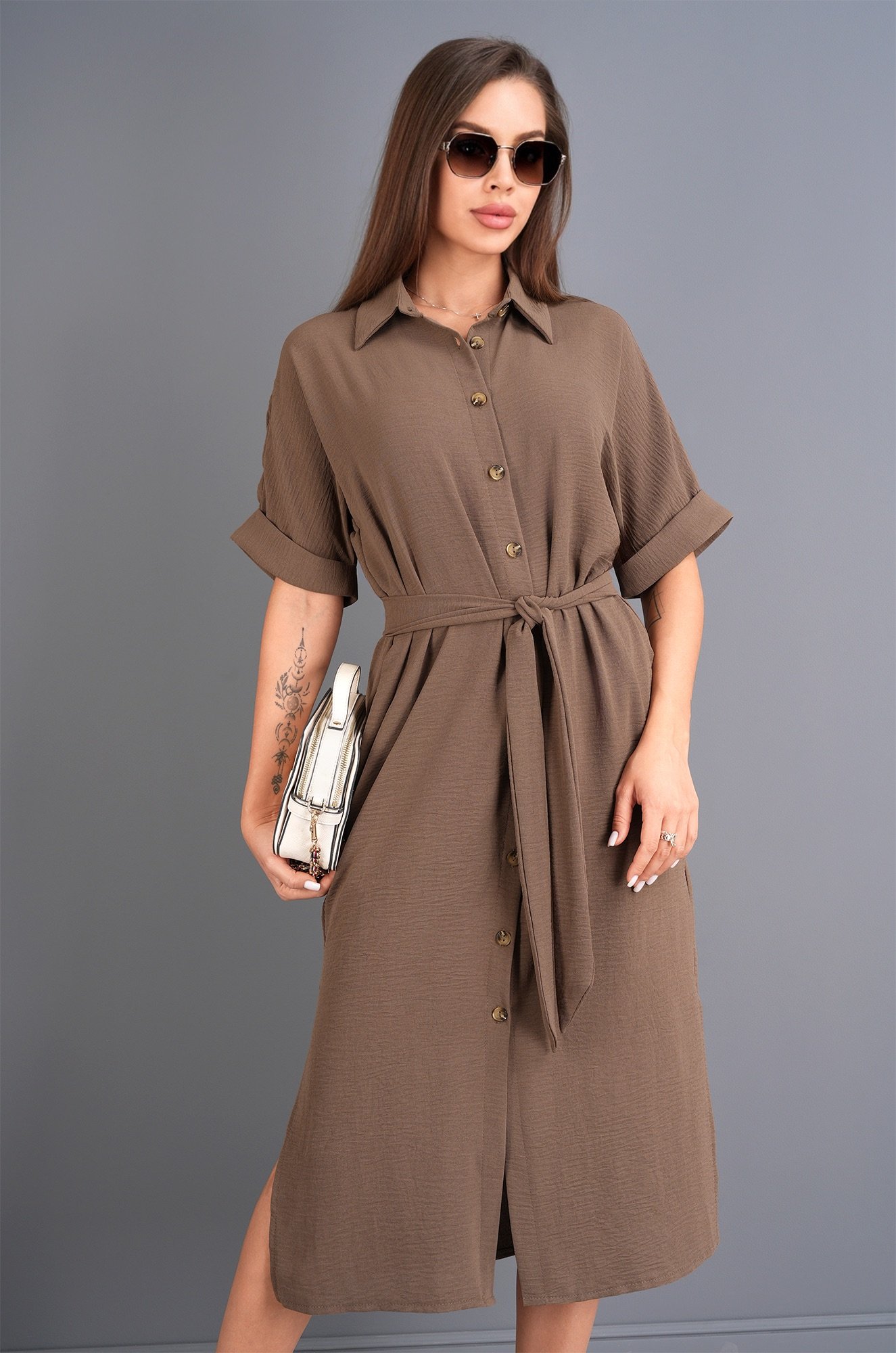 Женское платье-рубашка из ткани-жатка Happyfox