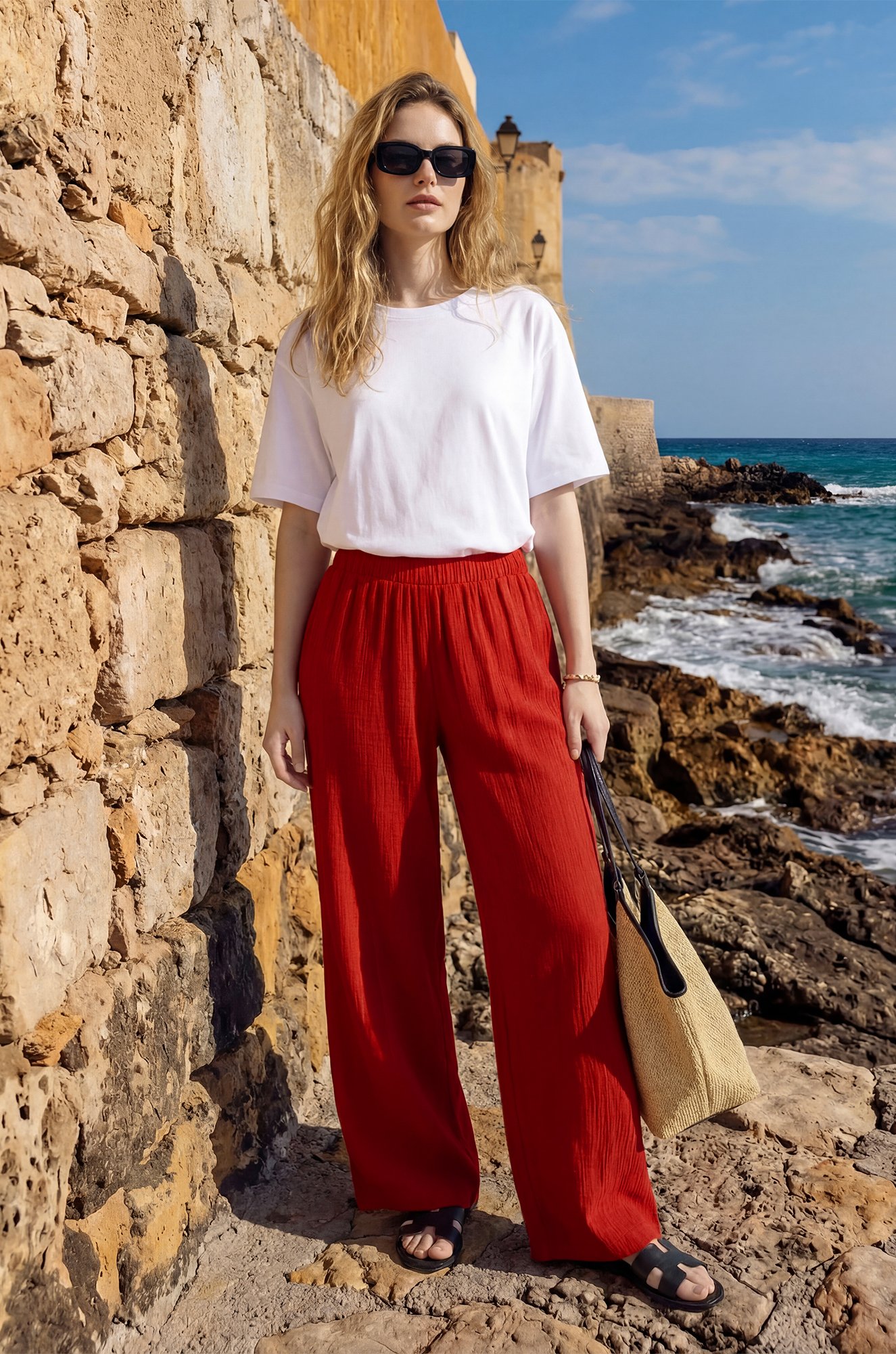 Женские брюки из ткани-жатка Happyfox