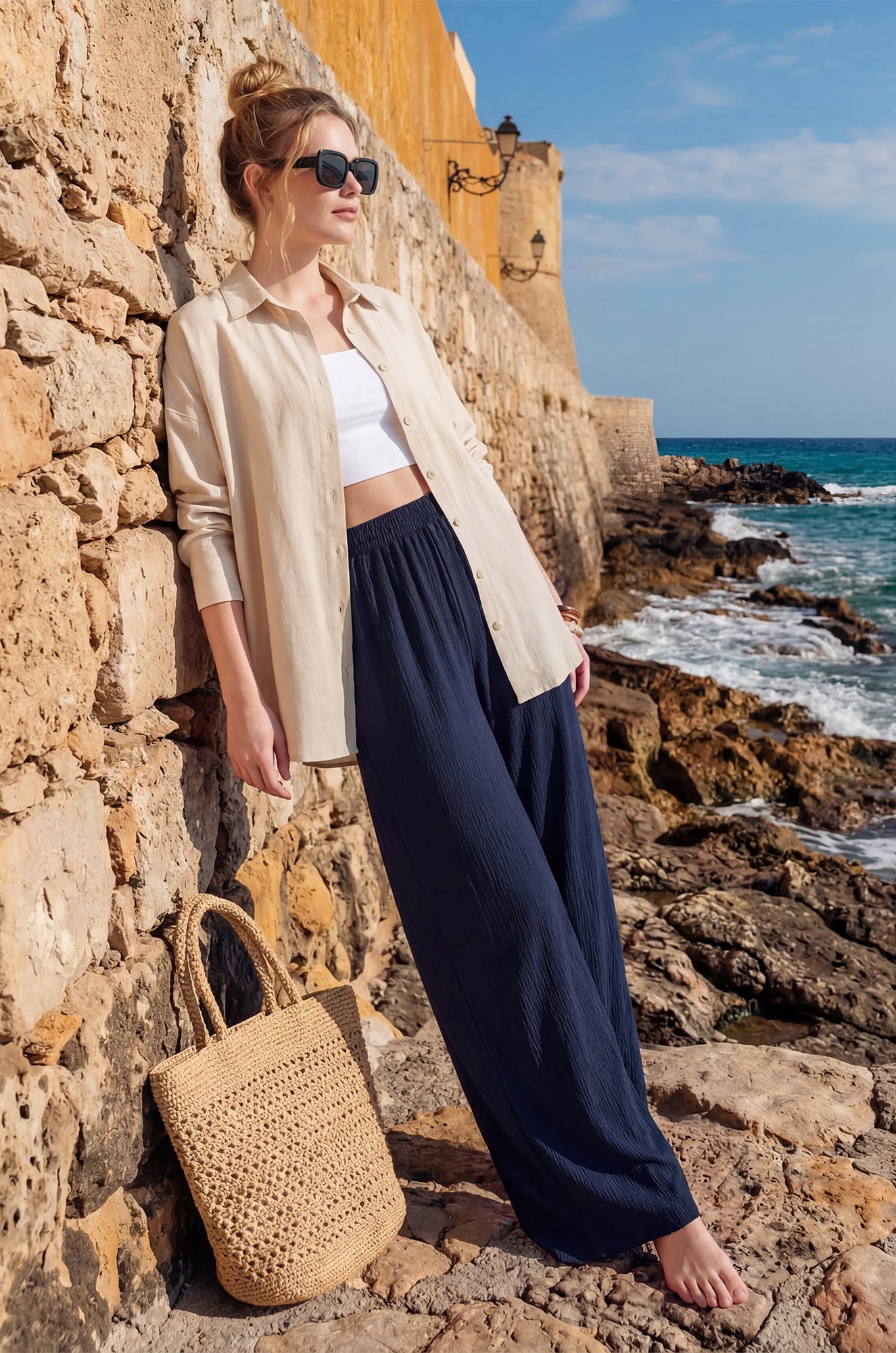 Женские брюки из ткани-жатка Happyfox