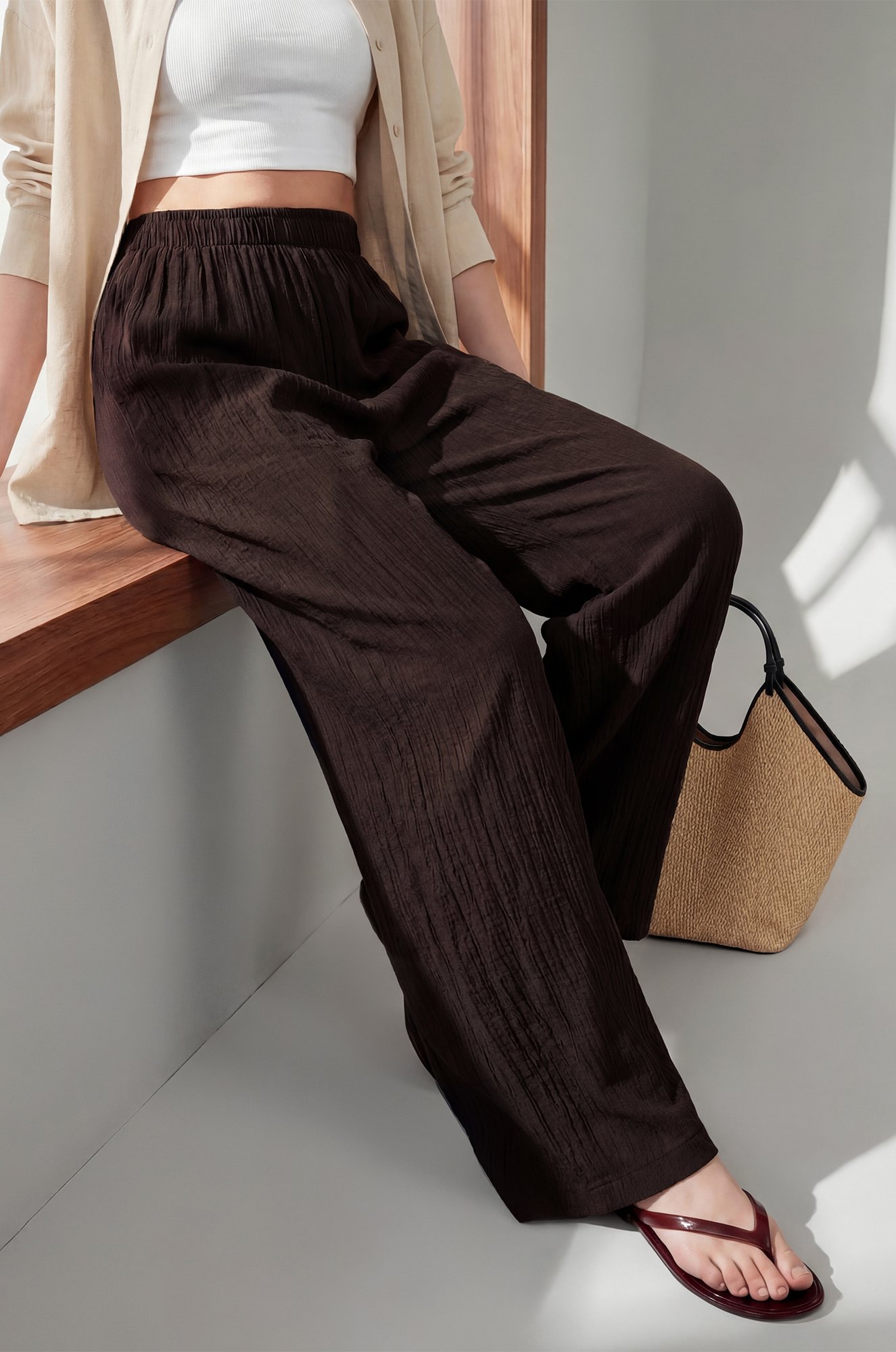 Женские брюки из ткани-жатка Happyfox