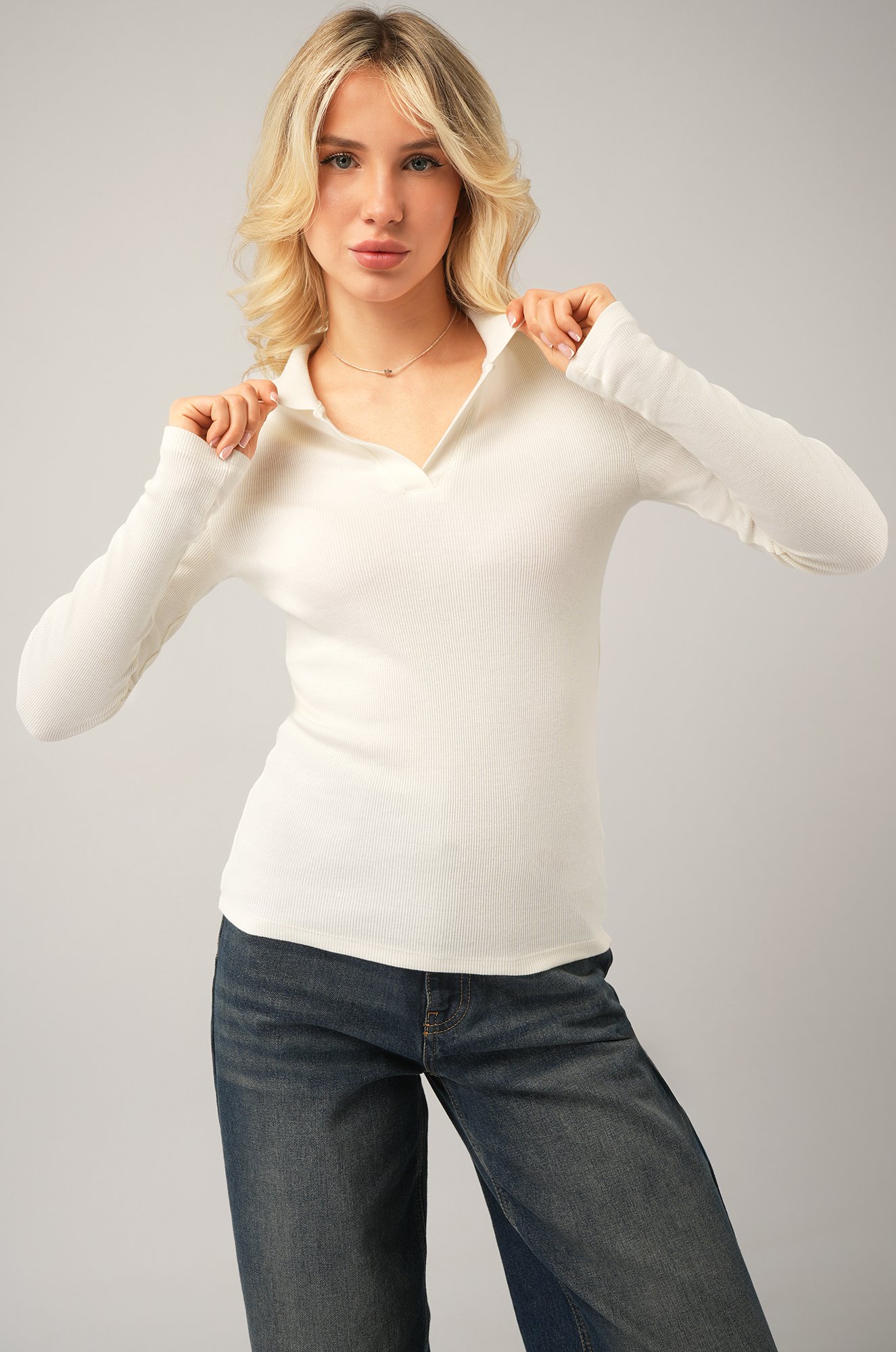 Женский лонгслив-поло в рубчик Happyfox