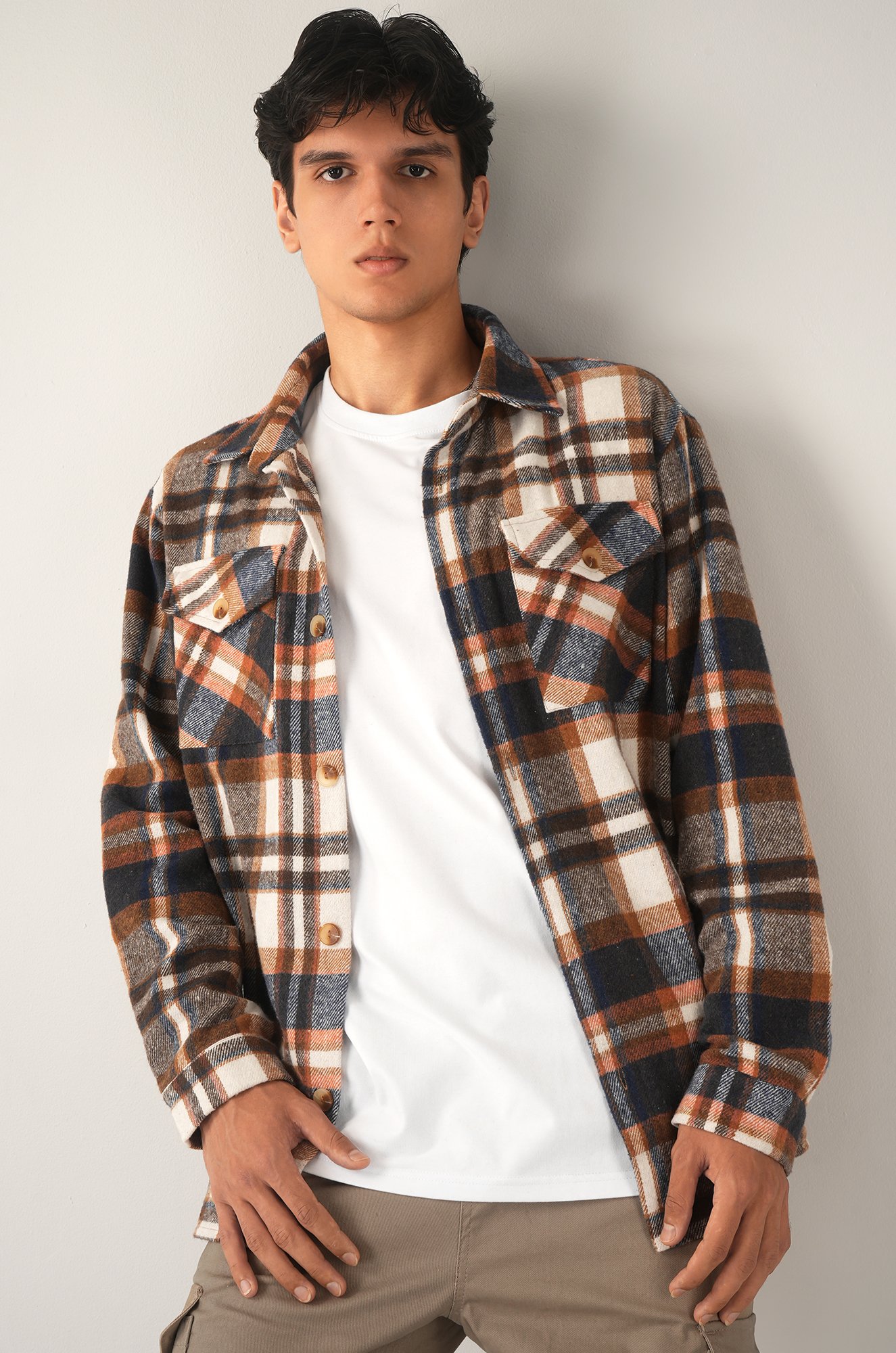 Мужская теплая рубашка в клетку Happyfox