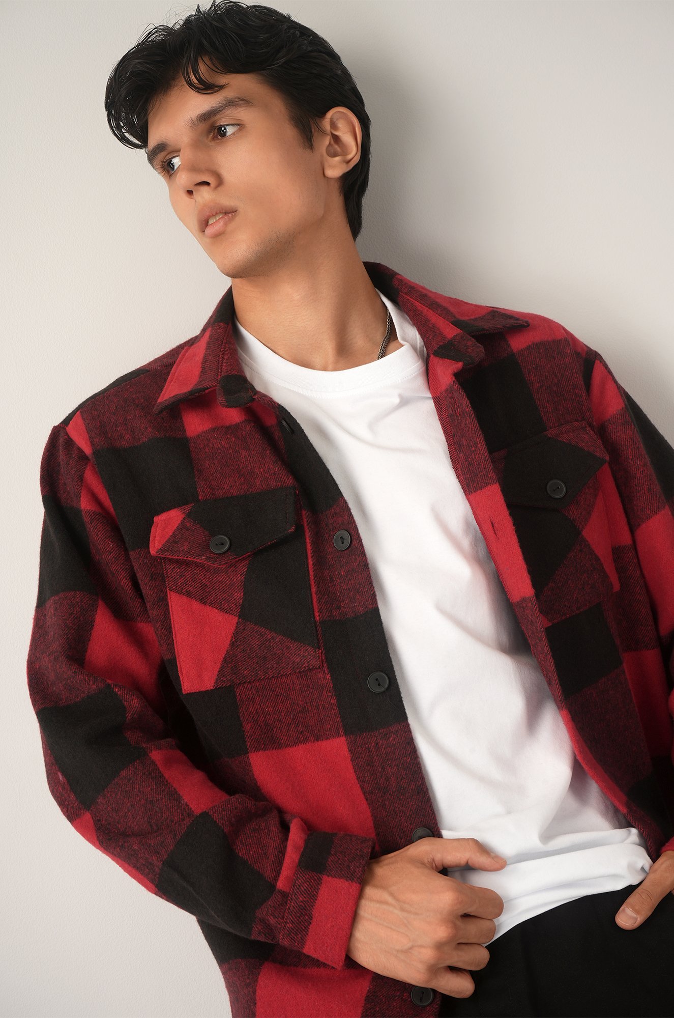 Мужская теплая рубашка в клетку Happyfox