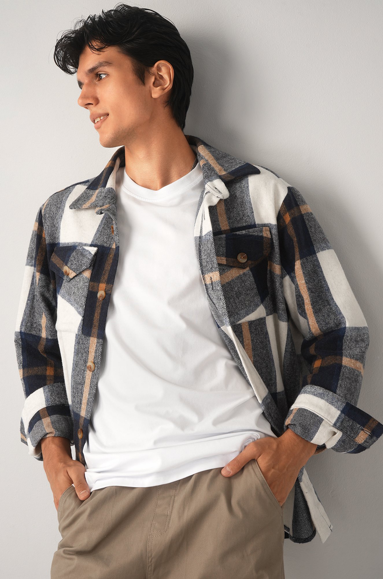 Мужская теплая рубашка в клетку Happyfox