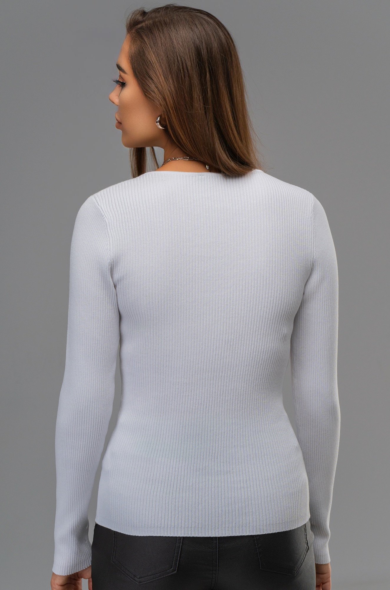 Женский джемпер в рубчик с V-вырезом Happyfox