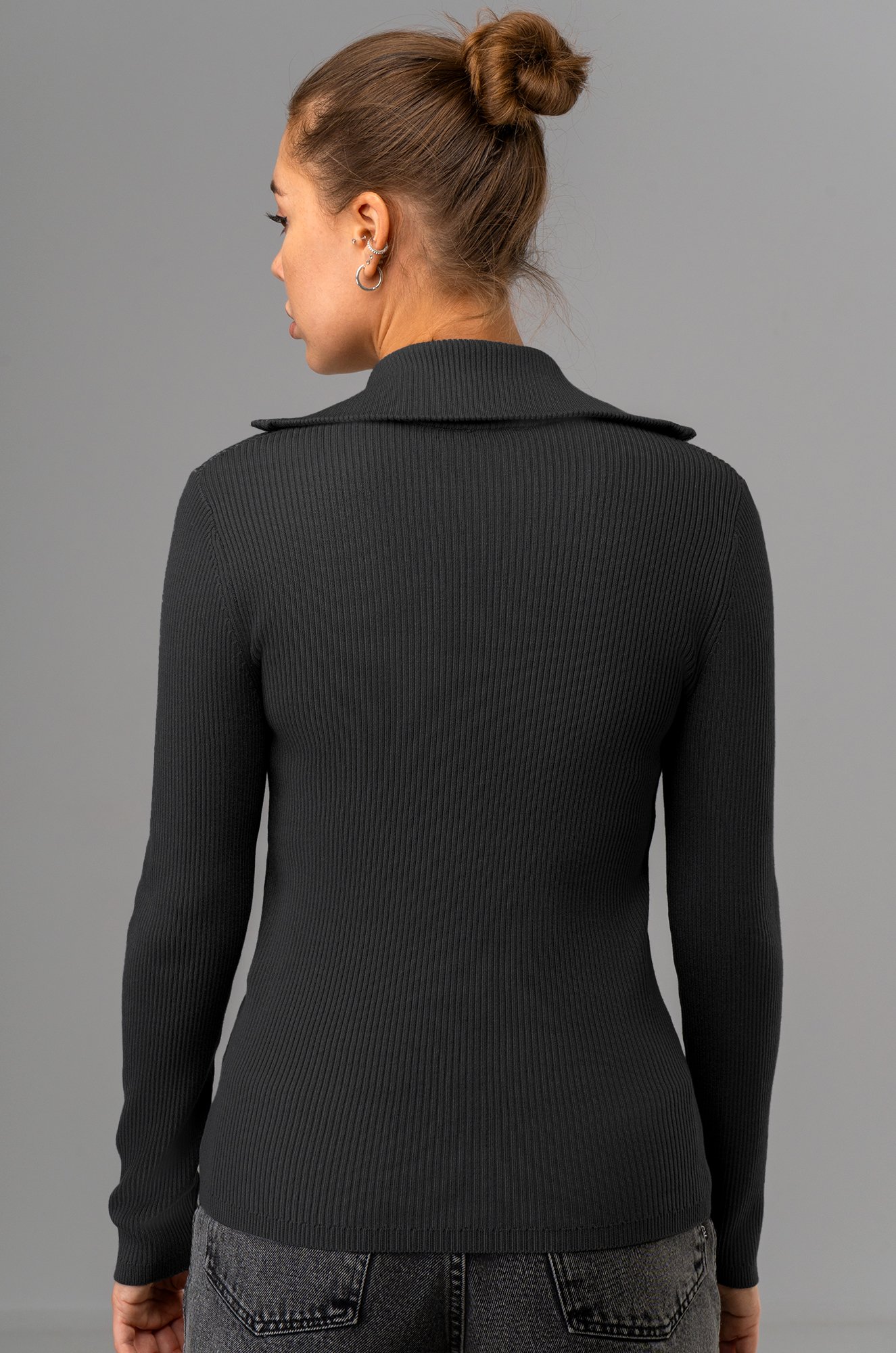 Женский джемпер в рубчик с воротником на молнии Happyfox