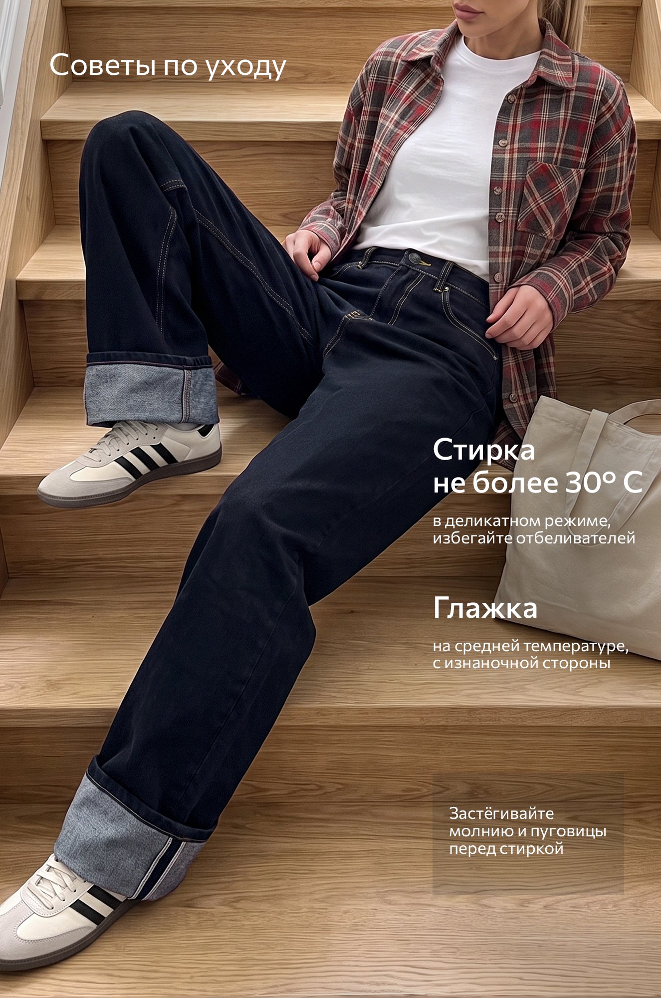 Женские широкие джинсы с подворотами Happyfox